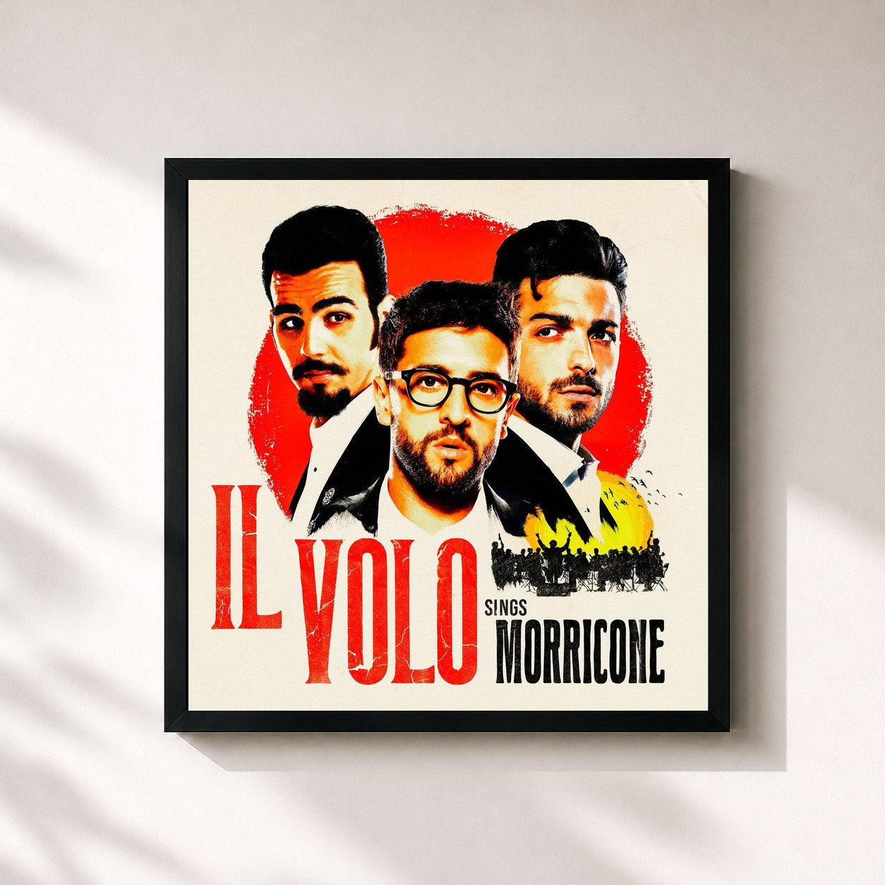 #noir Tableau carré de l'album IL VOLO SINGS MORRICONE de Il Volo, cadre noir 32x32 cm