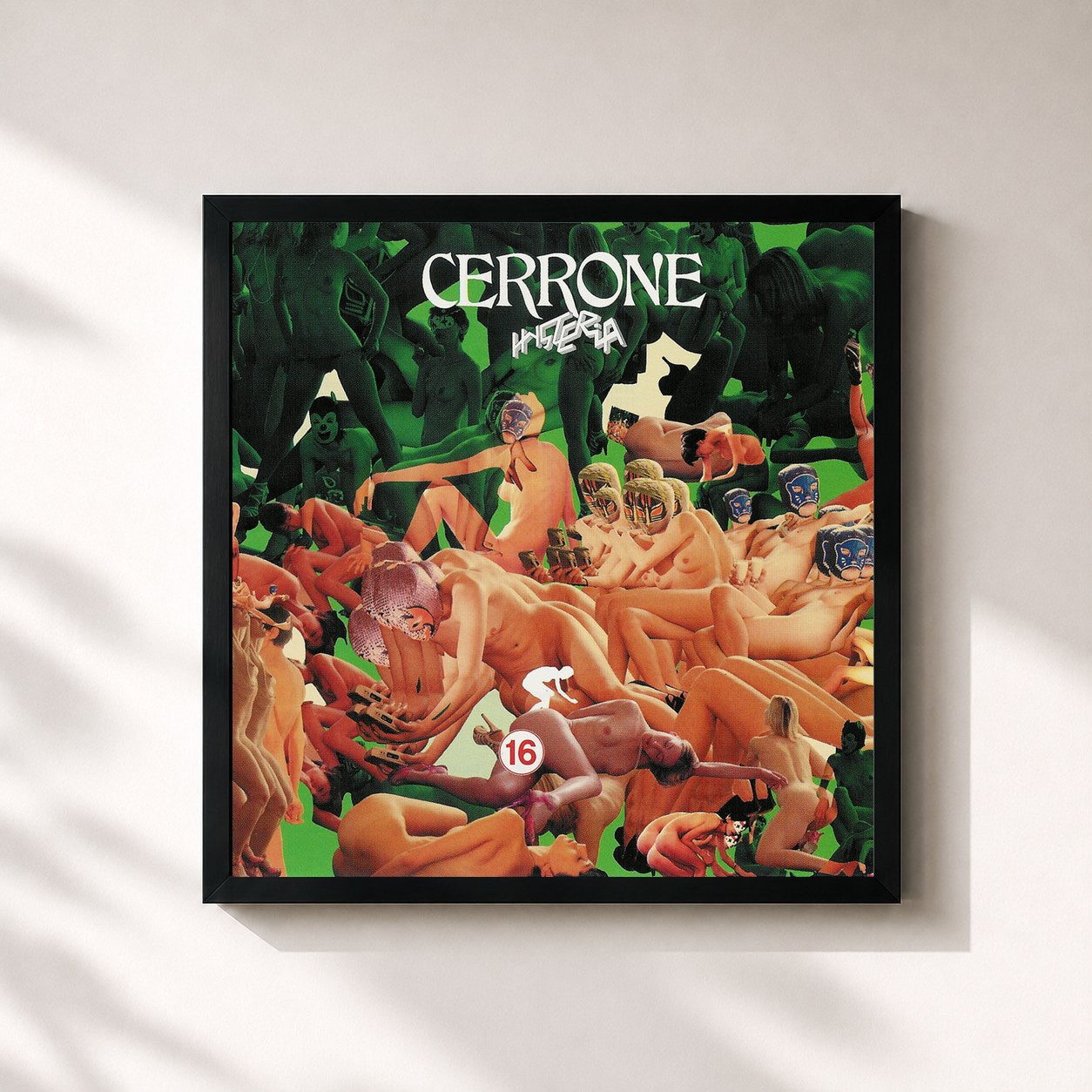 #noir Tableau carré de l'album Hysteria de Cerrone, cadre noir 32x32 cm
