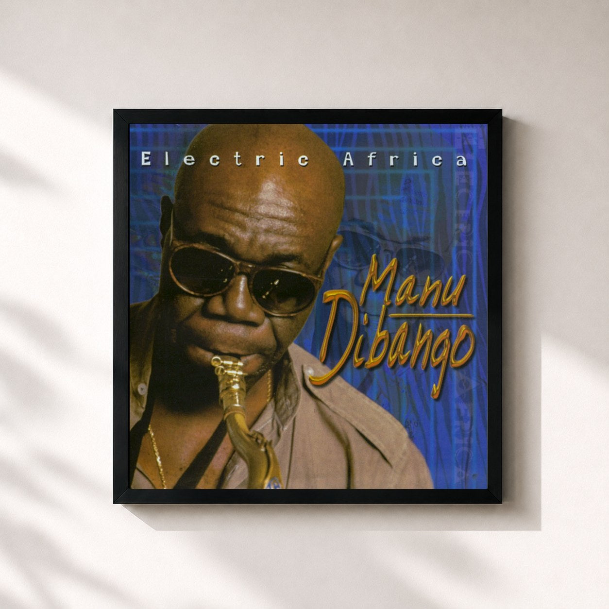 #noir Tableau carré de l'album Electric Africa de Manu Dibango, cadre noir 32x32 cm