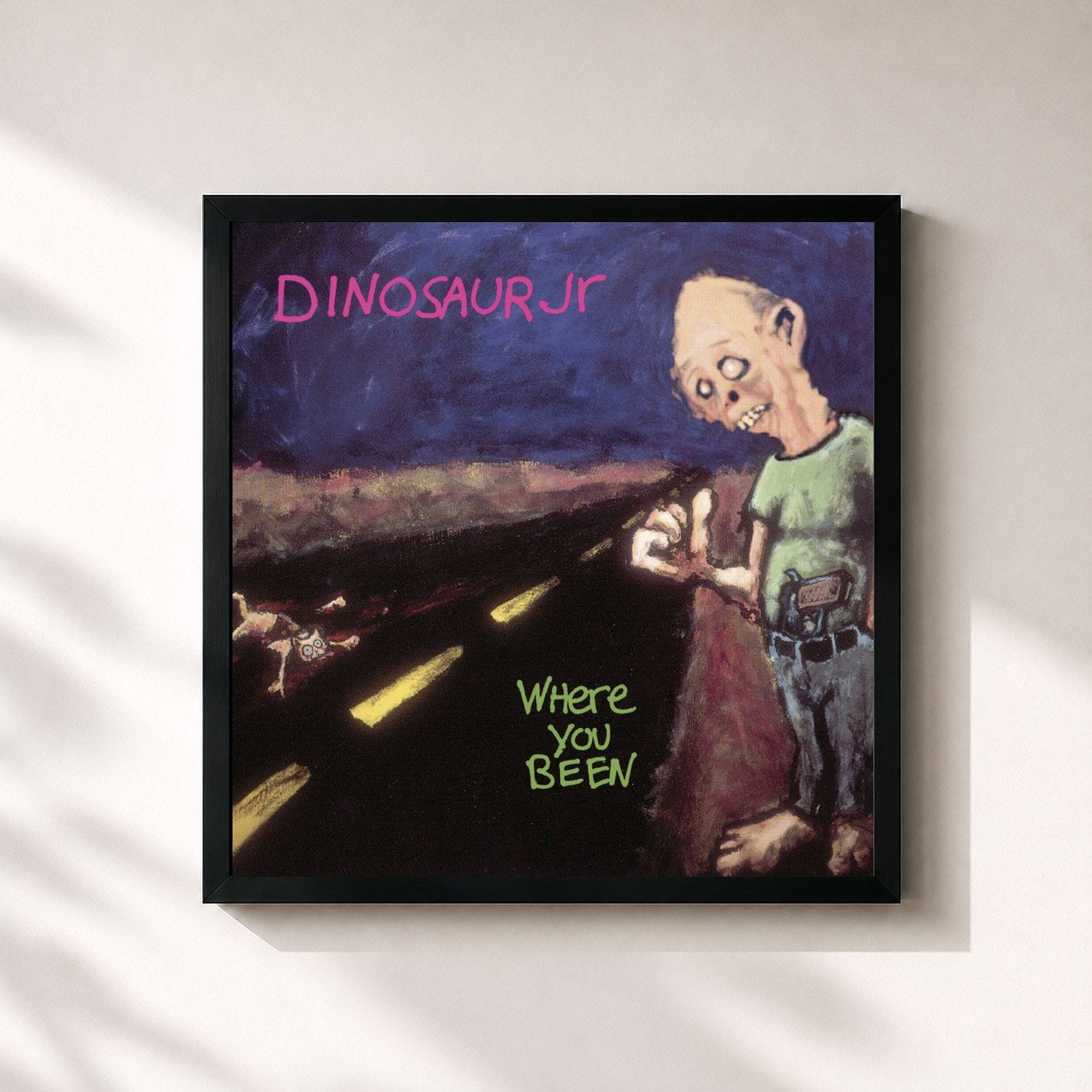 #noir Tableau carré de l'album Where You Been de Dinosaur Jr., cadre noir 32x32 cm