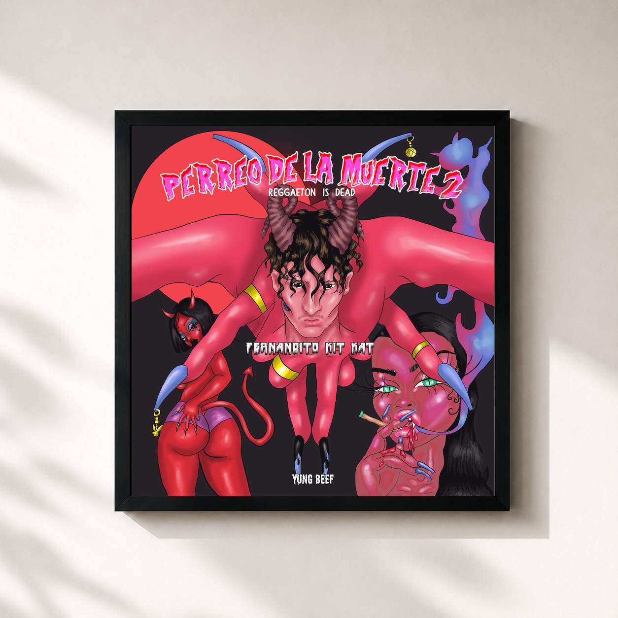 #noir Tableau carré de l'album Perreo De La Muerte 2 de Yung Beef, cadre noir 32x32 cm
