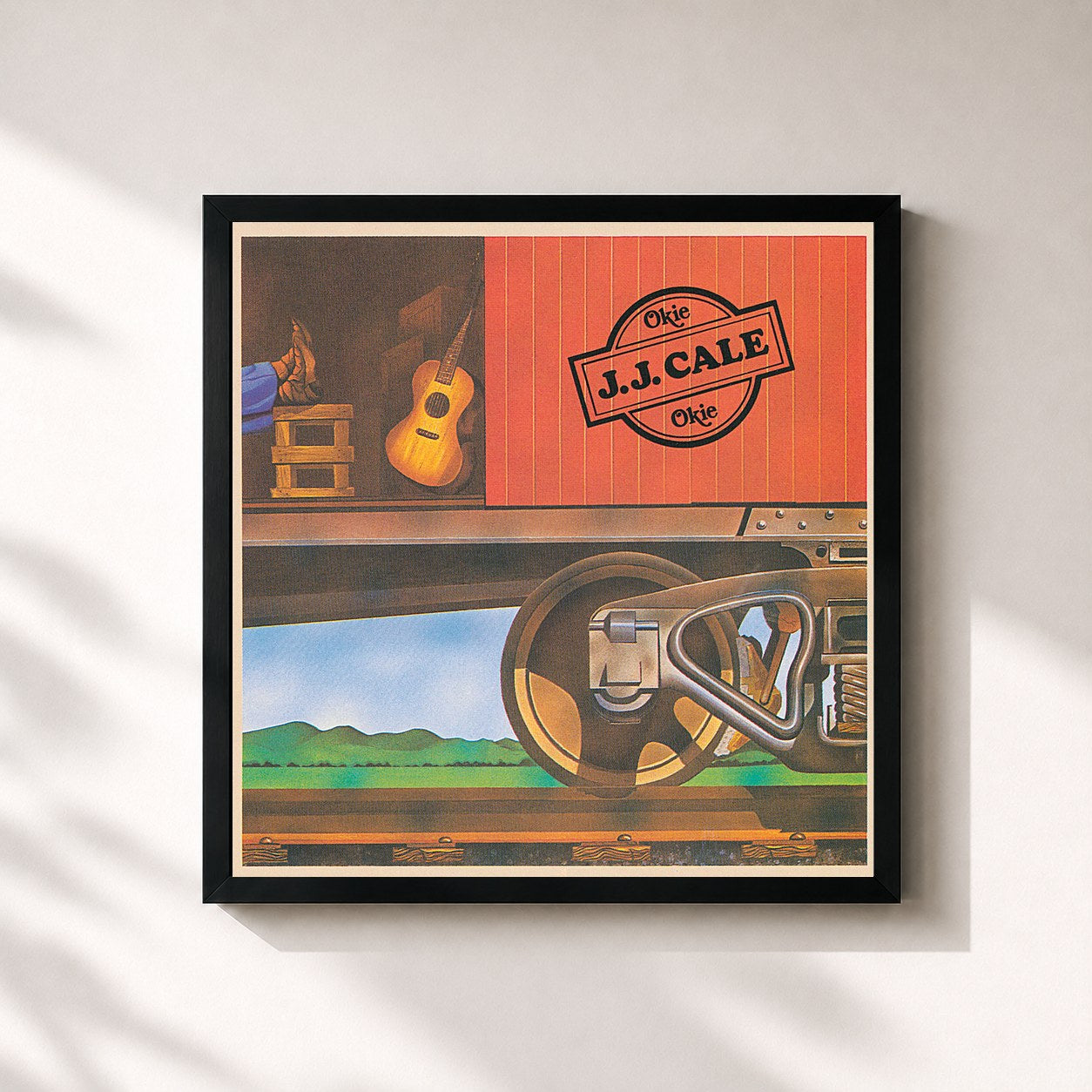 #noir Tableau carré de l'album Okie de J.J. Cale, cadre noir 32x32 cm