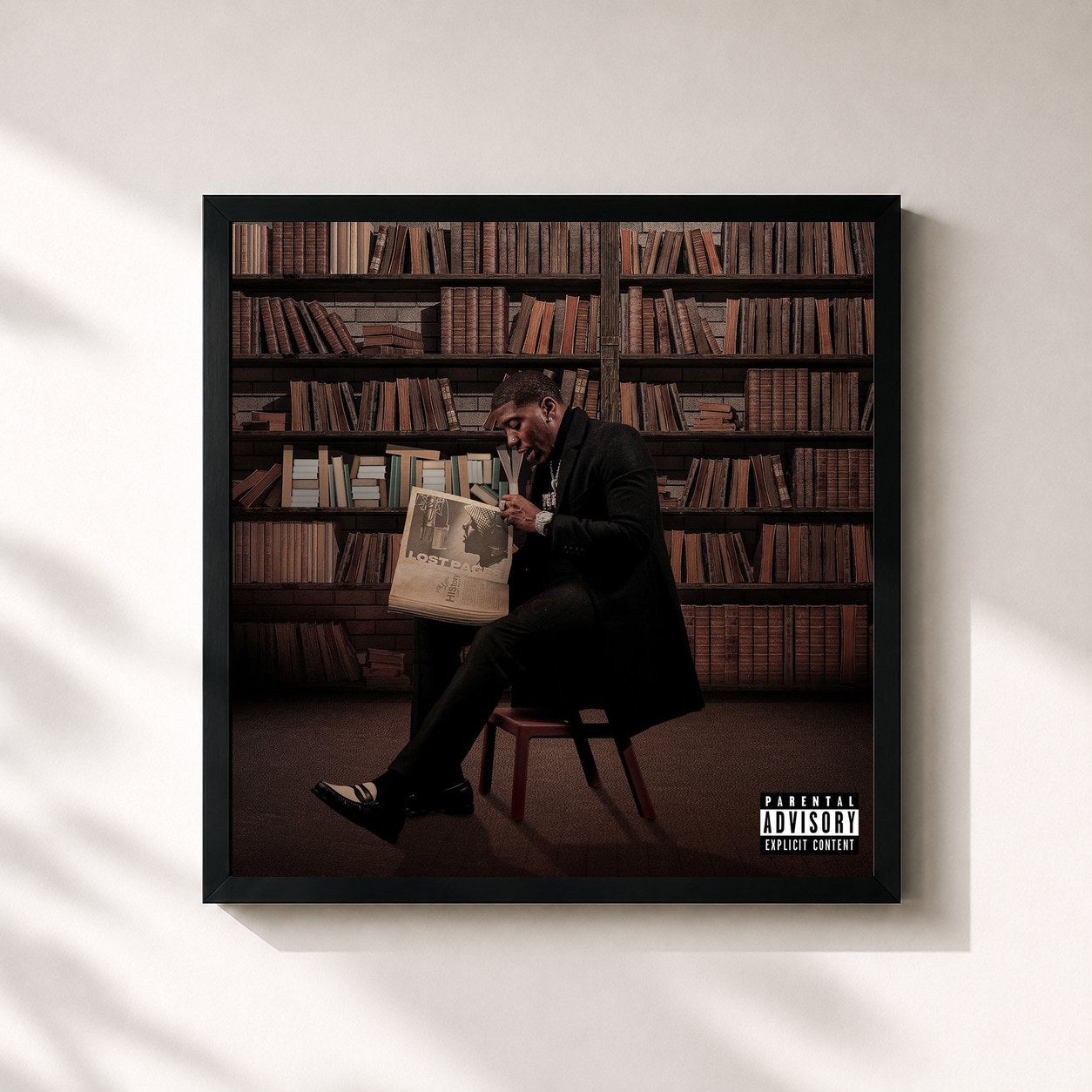 #noir Tableau carré de l'album HIStory, Lost Pages de YFN Lucci, cadre noir 32x32 cm
