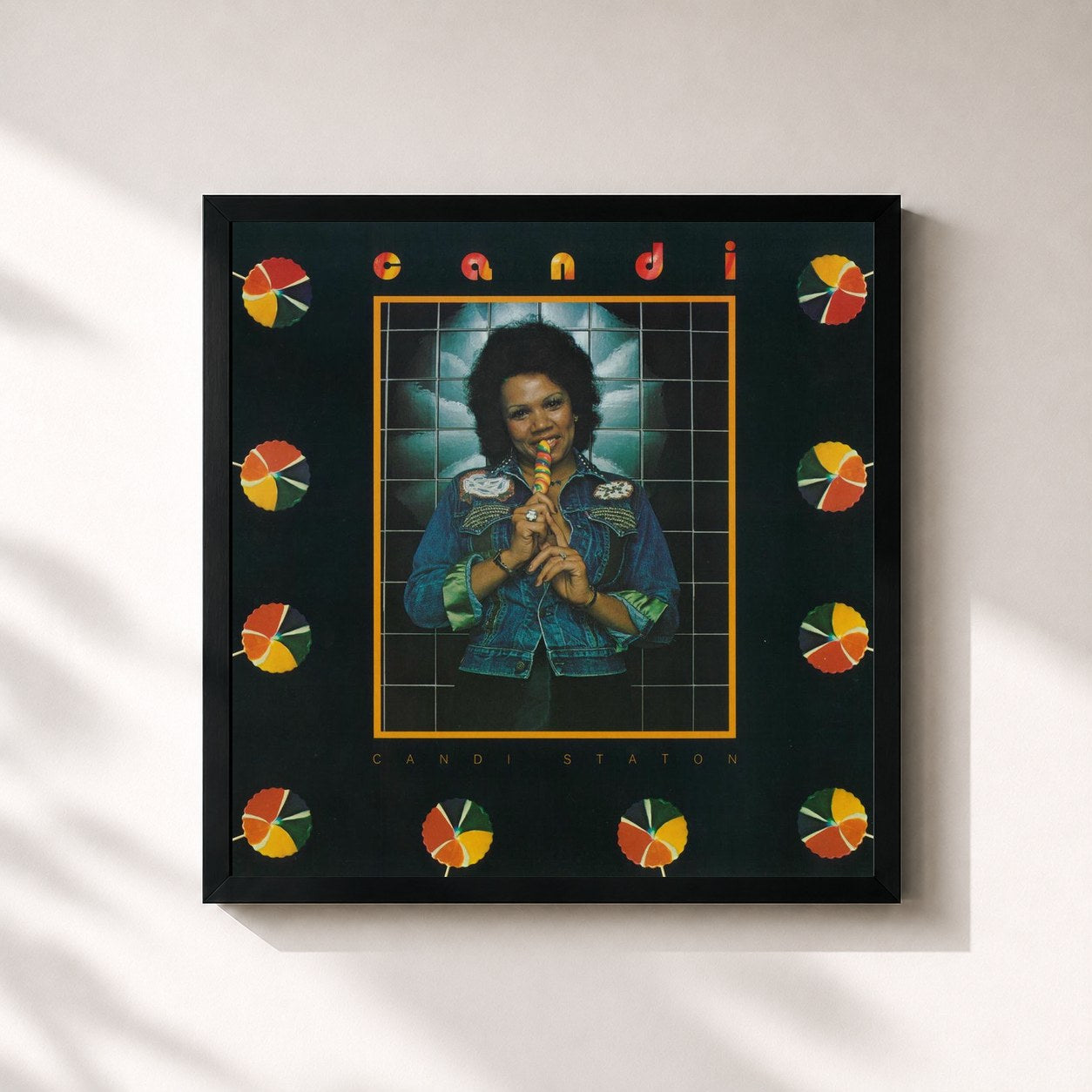 #noir Tableau carré de l'album Candi de Candi Staton, cadre noir 32x32 cm