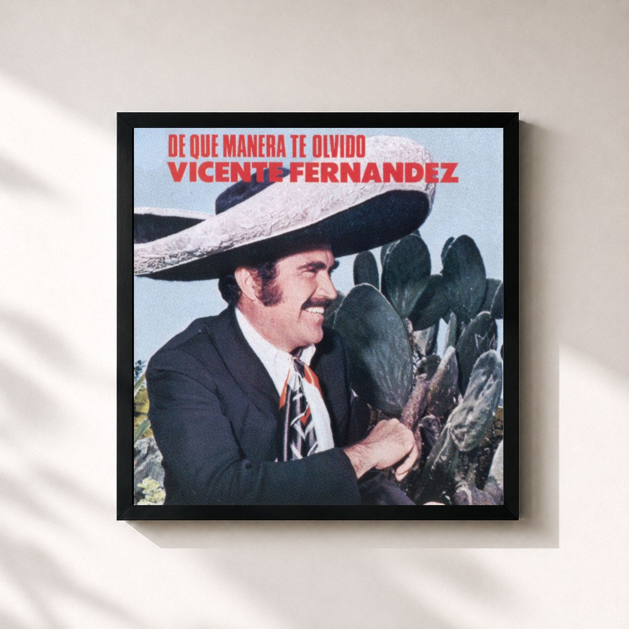 #noir Tableau carré de l'album De Que Manera Te Olvido de Vicente Fernández, cadre noir 32x32 cm