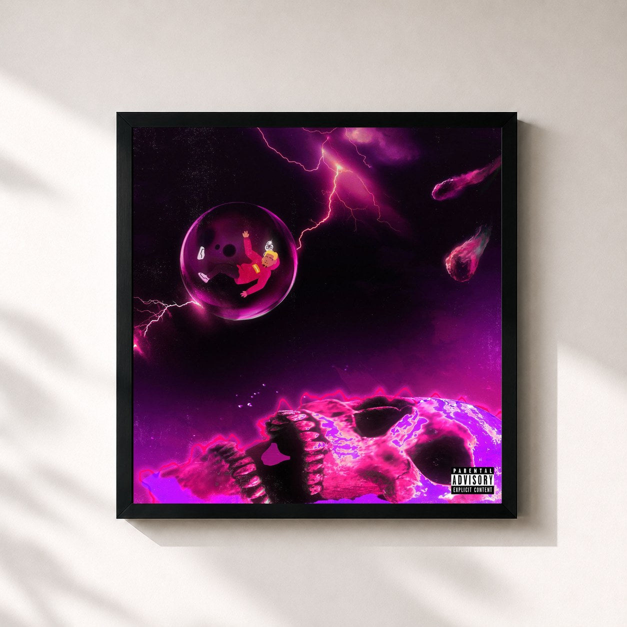 #noir Tableau carré de l'album Bawskee de Comethazine, cadre noir 32x32 cm