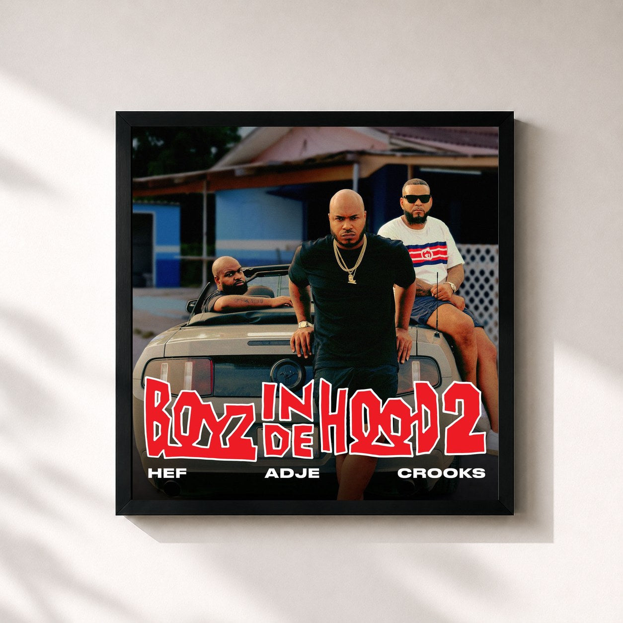 #noir Tableau carré de l'album Boyz In De Hood 2 de Hef, cadre noir 32x32 cm