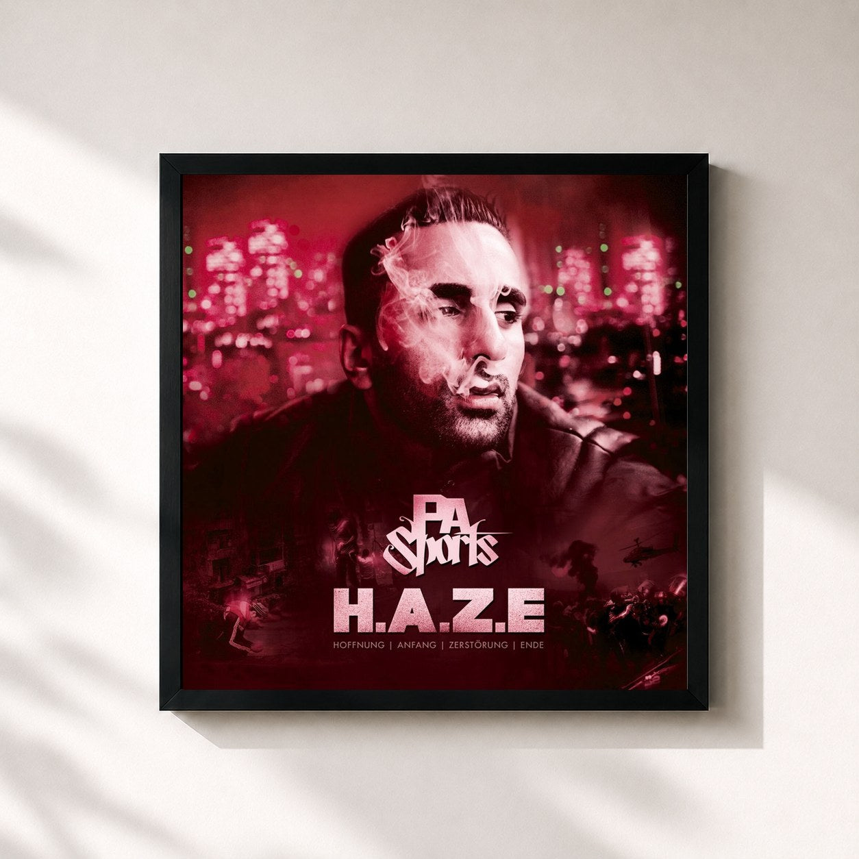 #noir Tableau carré de l'album H.A.Z.E (Deluxe Edition) de PA Sports, cadre noir 32x32 cm