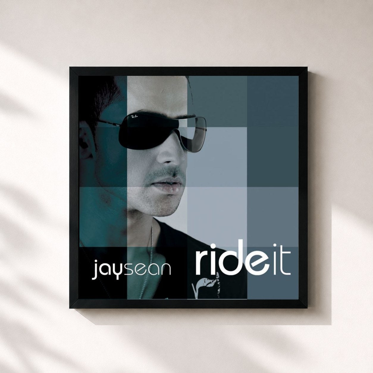 #noir Tableau carré de l'album Ride It de Jay Sean, cadre noir 32x32 cm