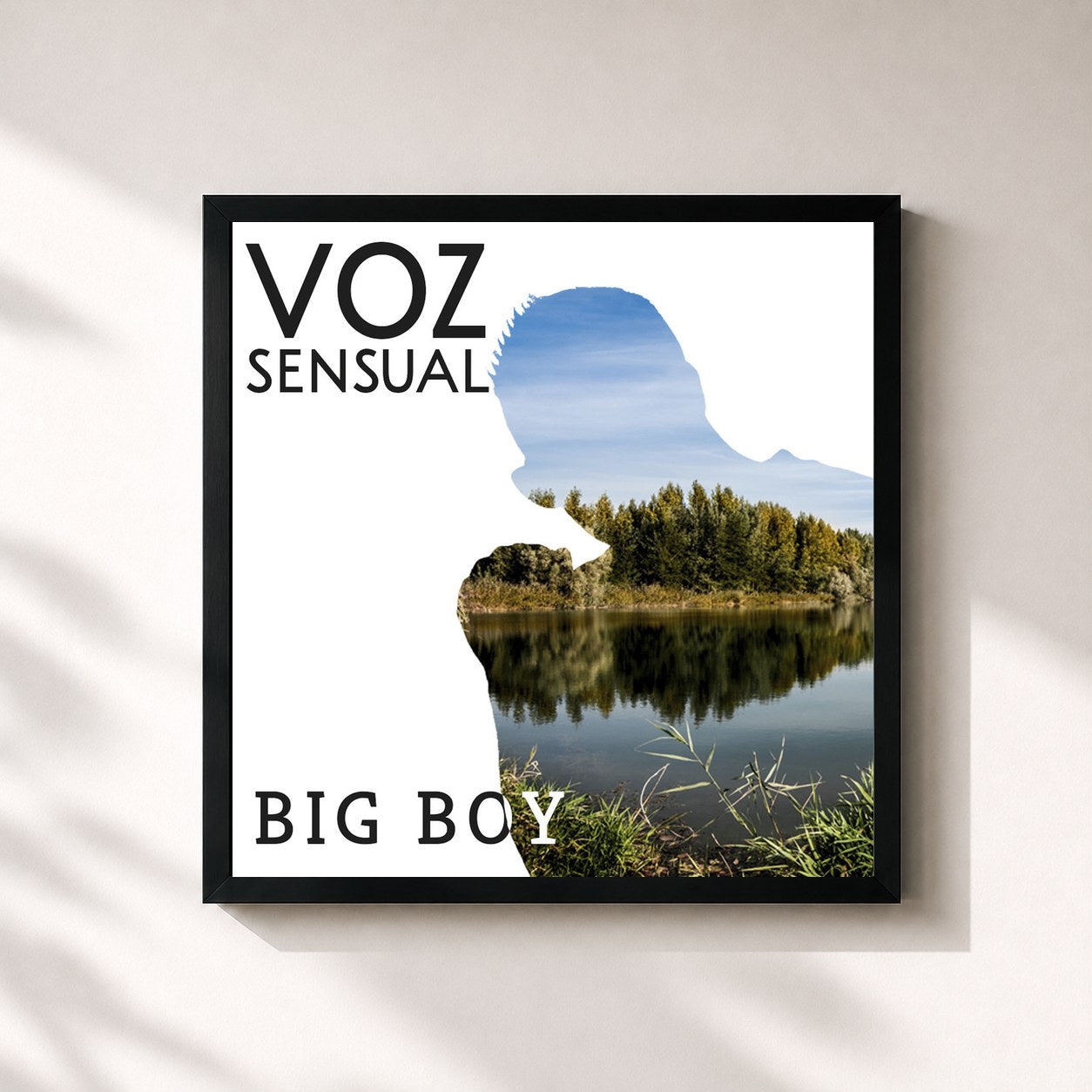 #noir Tableau carré de l'album Voz Sensual de Big Boy, cadre noir 32x32 cm
