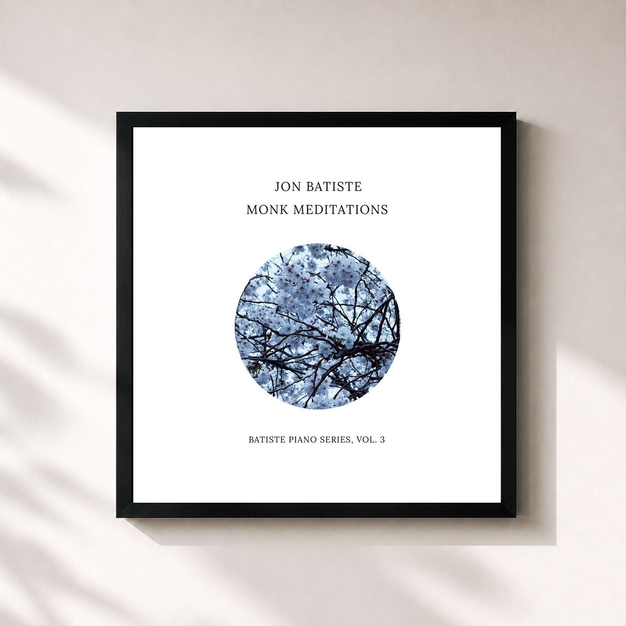 #noir Tableau carré de l'album Monk Meditations de Jon Batiste, cadre noir 32x32 cm
