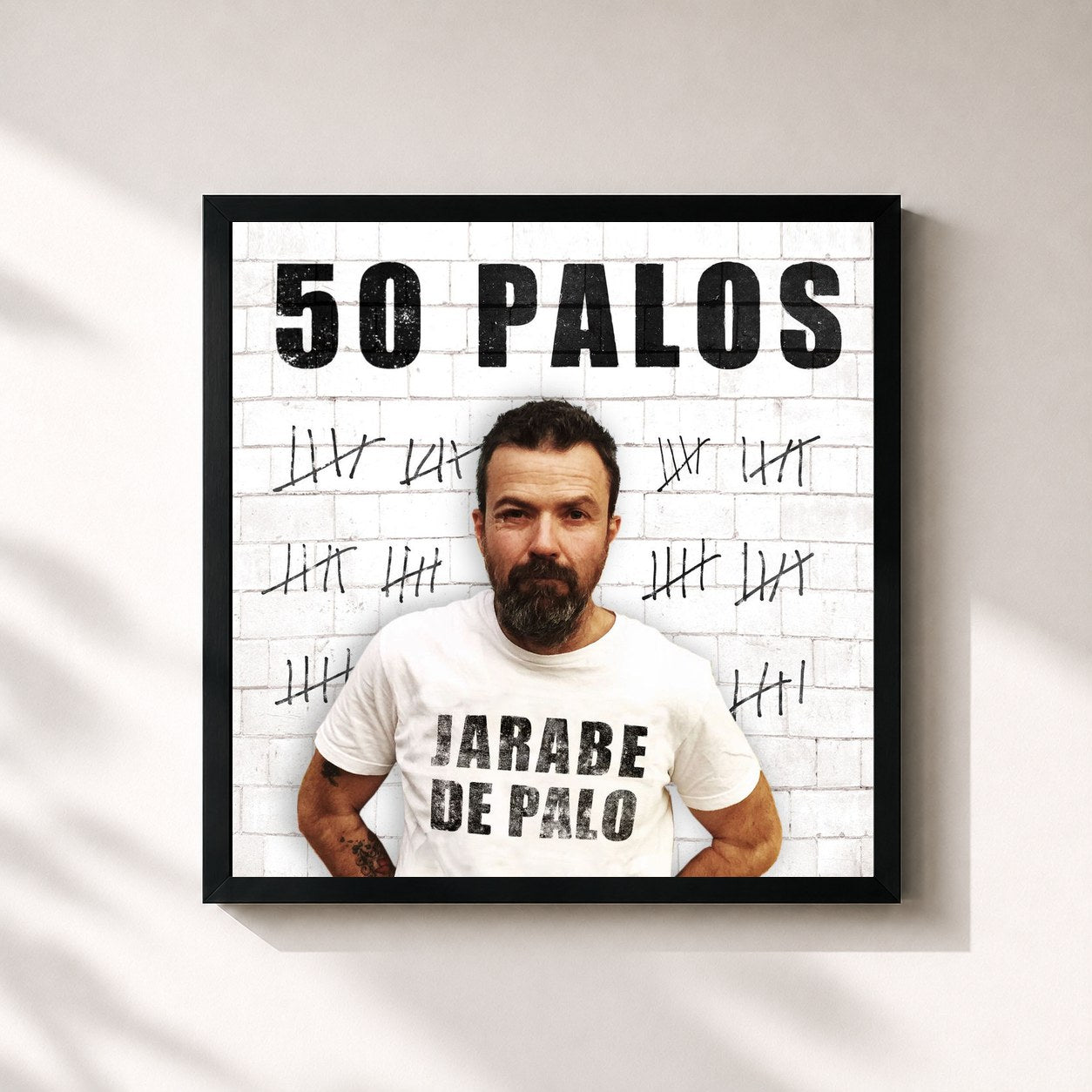 #noir Tableau carré de l'album 50 Palos de Jarabe de Palo, cadre noir 32x32 cm