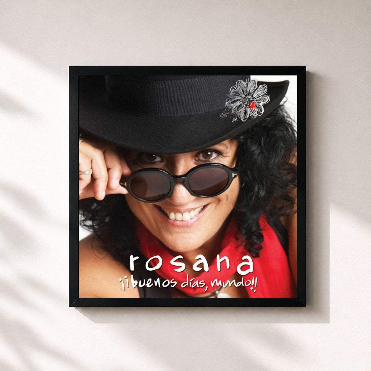 #noir Tableau carré de l'album ¡¡Buenos dias, mundo!! de Rosana, cadre noir 32x32 cm