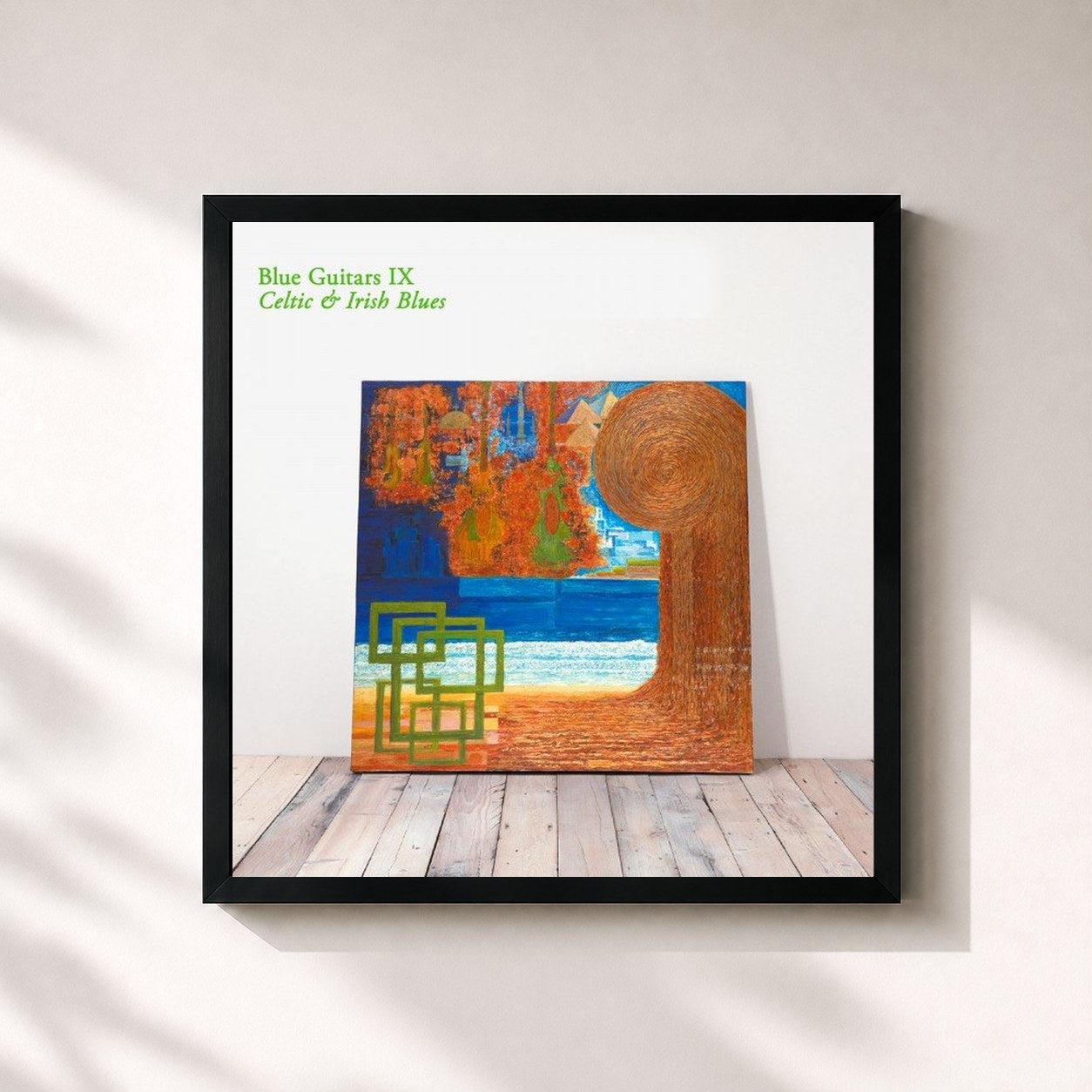 #noir Tableau carré de l'album Blue Guitars IX - Celtic & Irish Blues de Chris Rea, cadre noir 32x32 cm