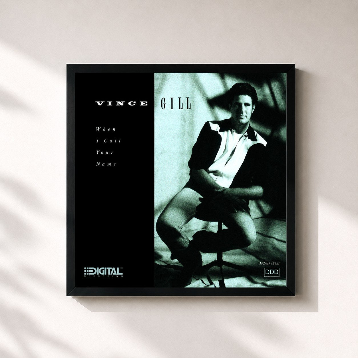 #noir Tableau carré de l'album When I Call Your Name de Vince Gill, cadre noir 32x32 cm
