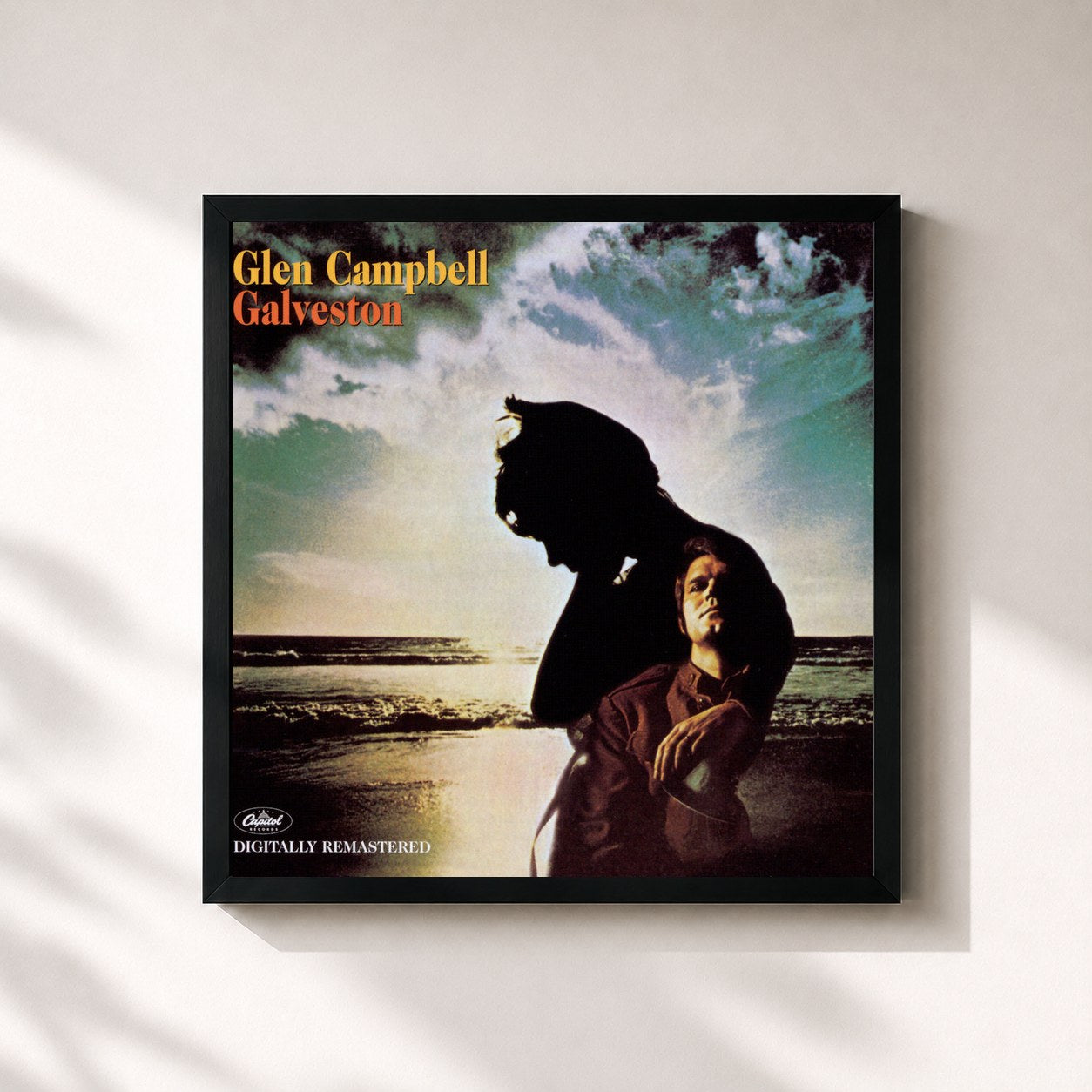 #noir Tableau carré de l'album Galveston (Remastered) de Glen Campbell, cadre noir 32x32 cm