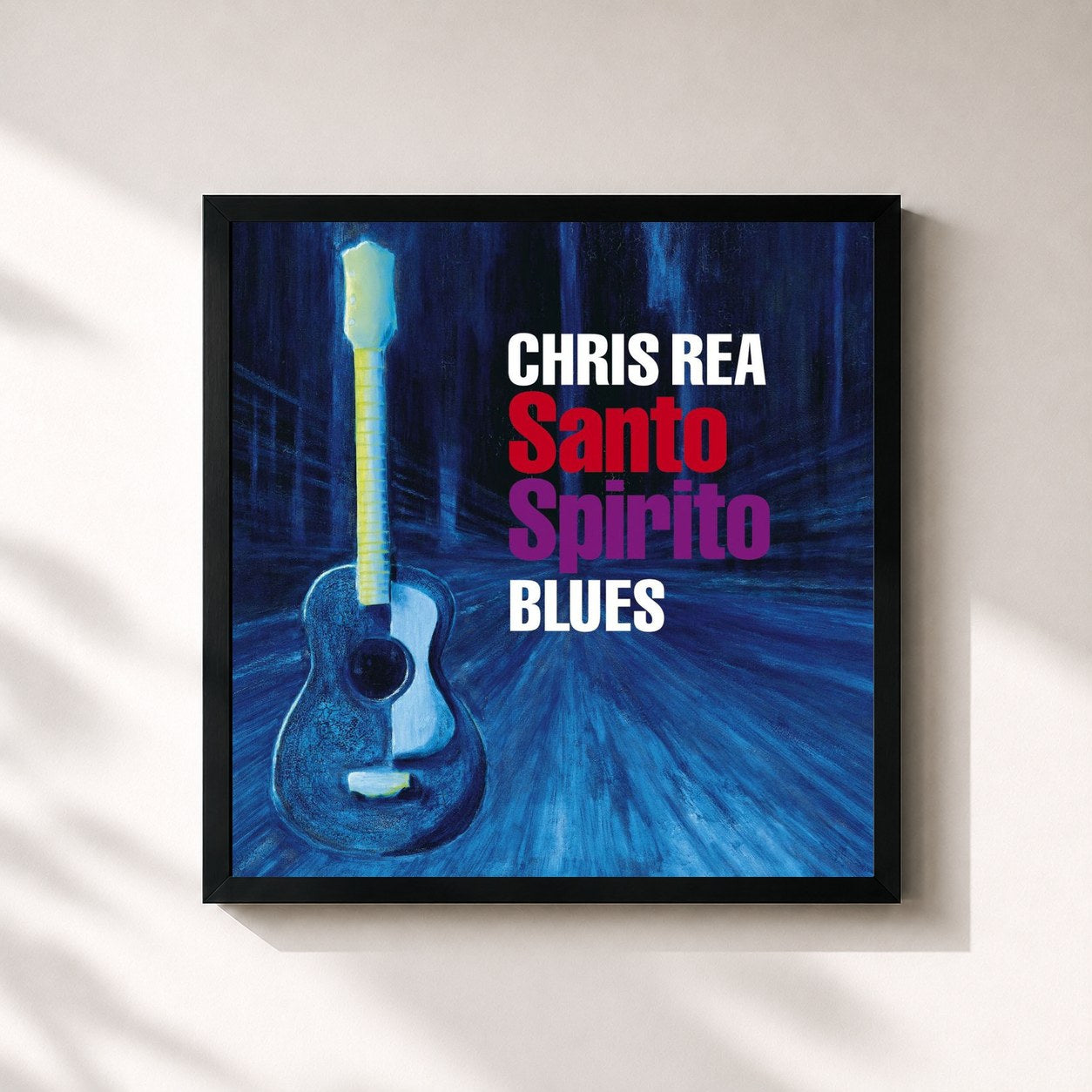 #noir Tableau carré de l'album Santo Spirito Blues de Chris Rea, cadre noir 32x32 cm