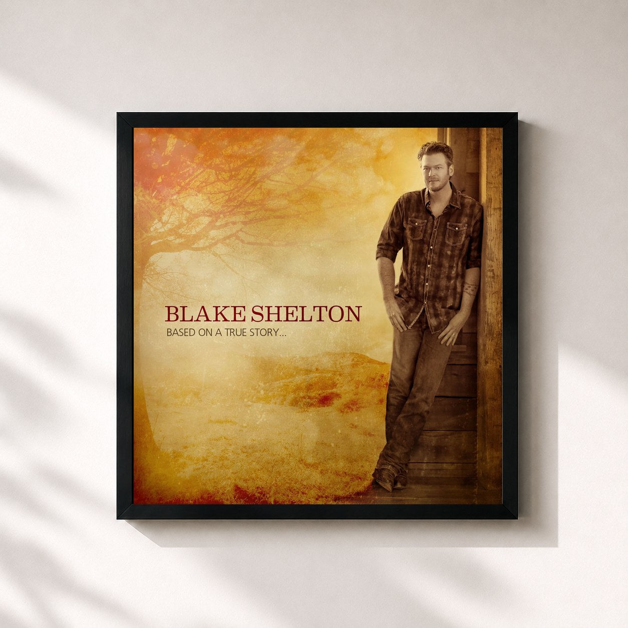 #noir Tableau carré de l'album Based on a True Story... de Blake Shelton, cadre noir 32x32 cm