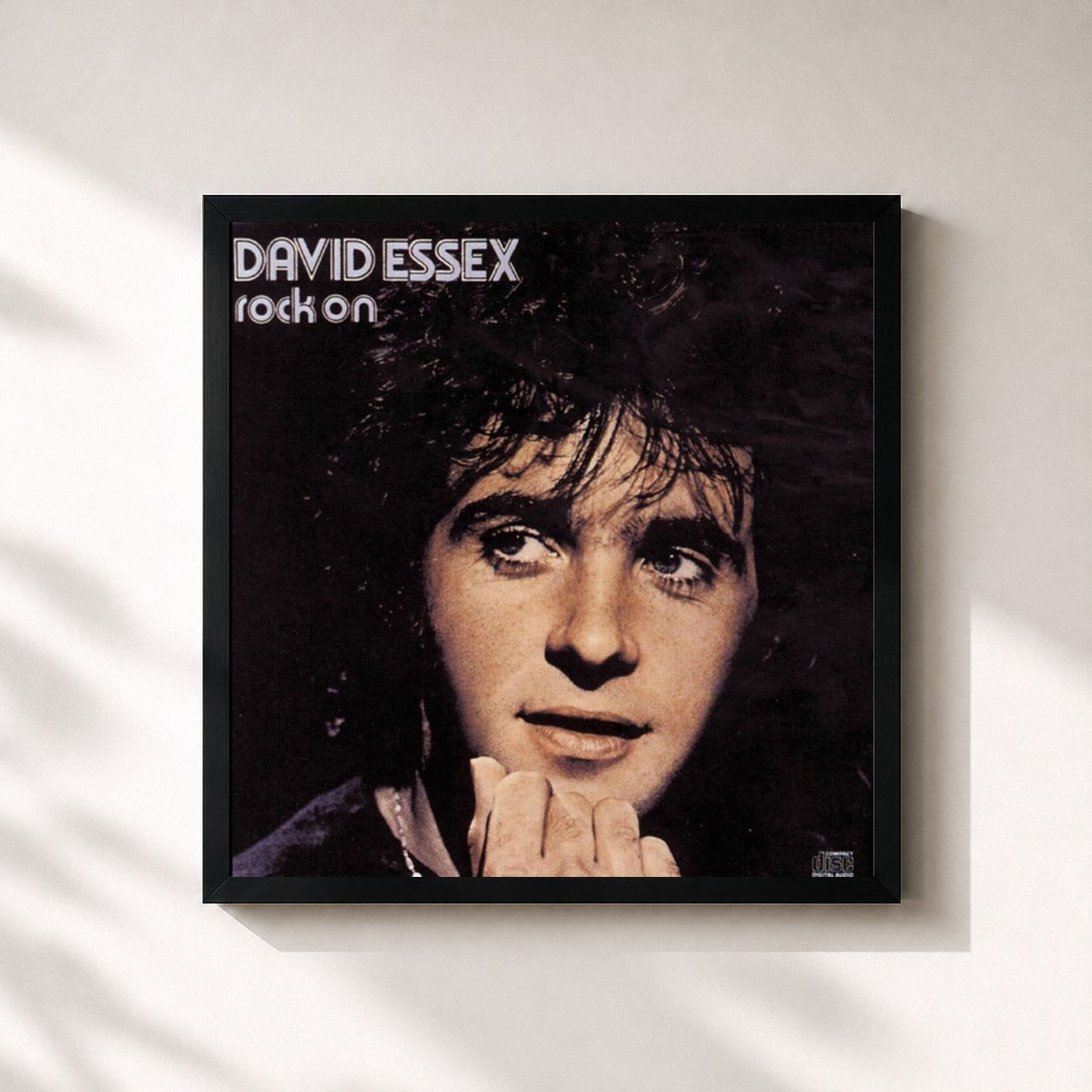 #noir Tableau carré de l'album Rock On de David Essex, cadre noir 32x32 cm