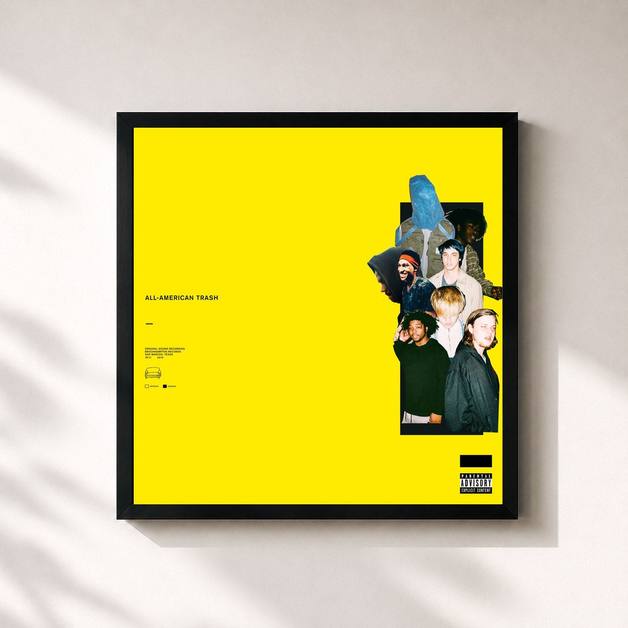 #noir Tableau carré de l'album ALL-AMERICAN TRASH de BROCKHAMPTON, cadre noir 32x32 cm