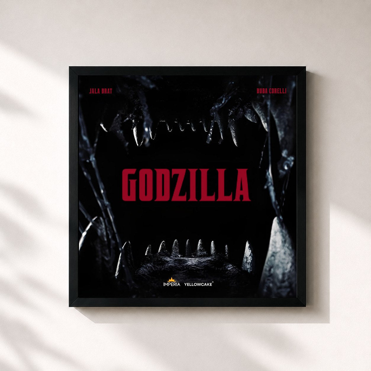 #noir Tableau carré de l'album GODZILLA de Jala Brat, cadre noir 32x32 cm