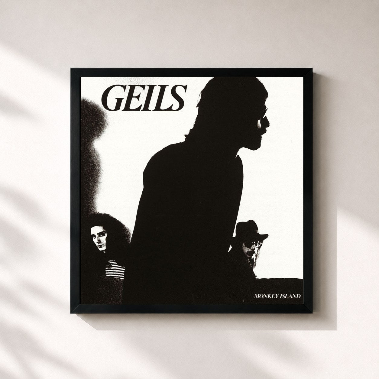 #noir Tableau carré de l'album Monkey Island de The J. Geils Band, cadre noir 32x32 cm