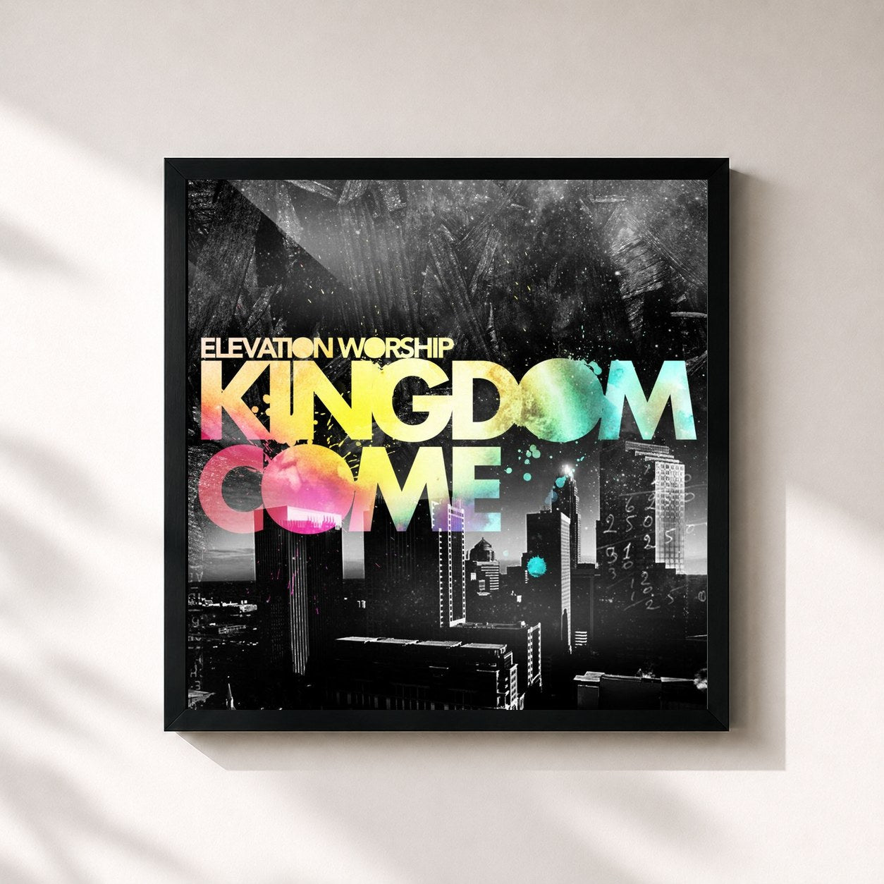 #noir Tableau carré de l'album Kingdom Come de Elevation Worship, cadre noir 32x32 cm