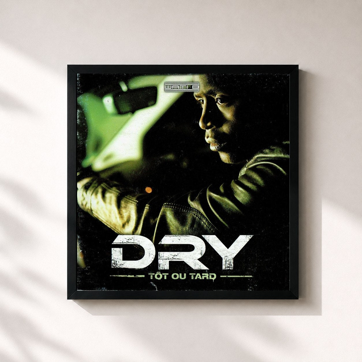 #noir Tableau carré de l'album Tôt ou tard de Dry, cadre noir 32x32 cm