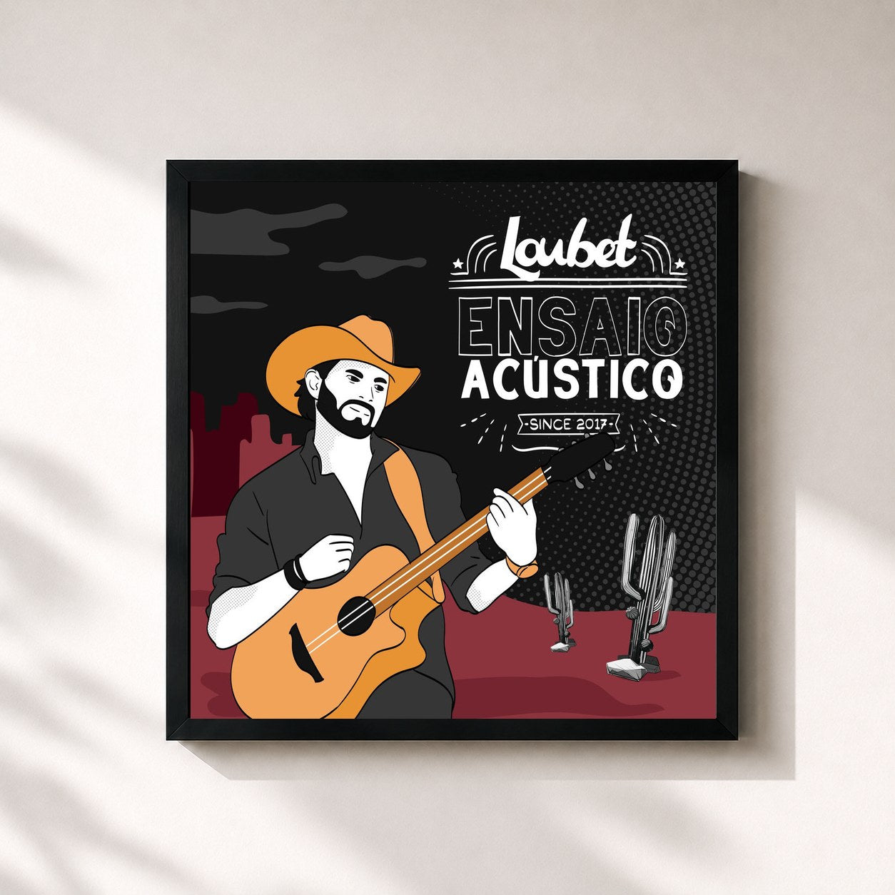 #noir Tableau carré de l'album Ensaio Acústico de Loubet, cadre noir 32x32 cm