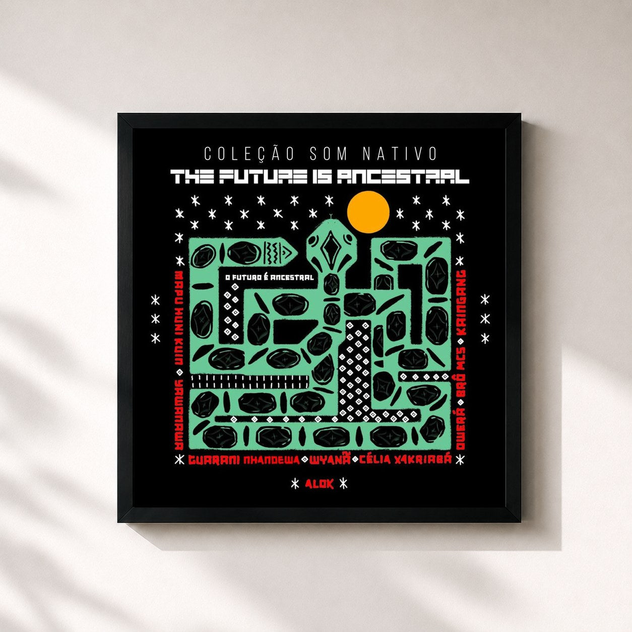 #noir Tableau carré de l'album THE FUTURE IS ANCESTRAL de Alok, cadre noir 32x32 cm