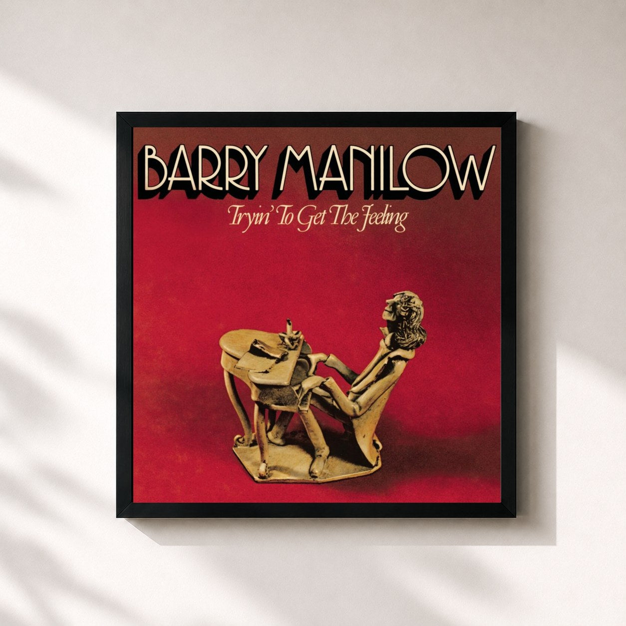 #noir Tableau carré de l'album Tryin' To Get The Feeling de Barry Manilow, cadre noir 32x32 cm