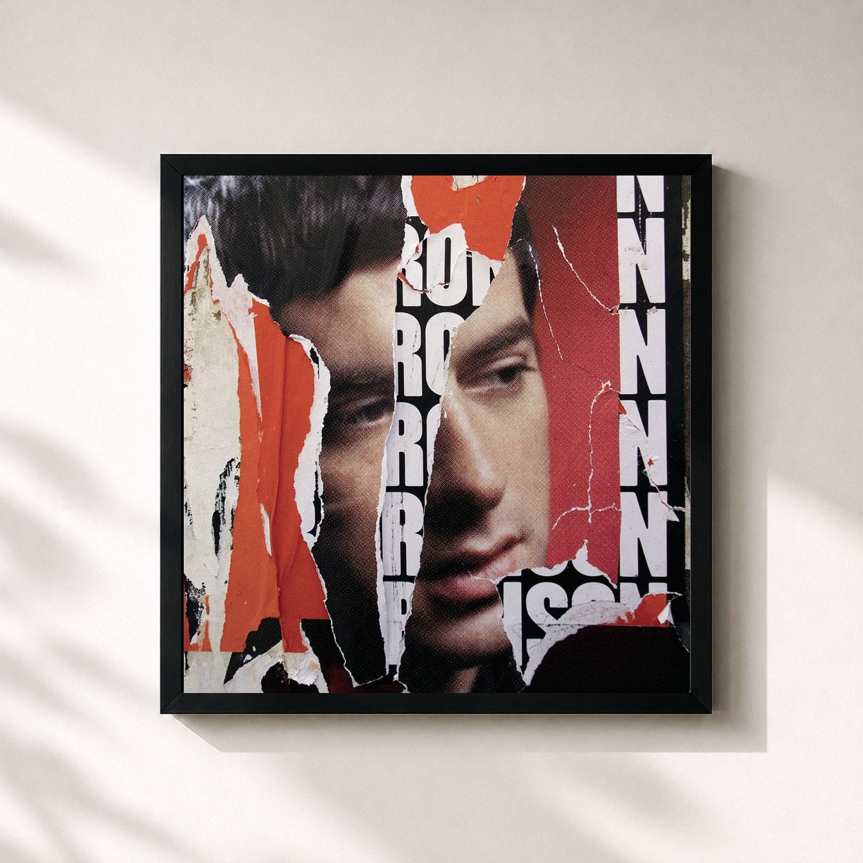 #noir Tableau carré de l'album Version de Mark Ronson, cadre noir 32x32 cm