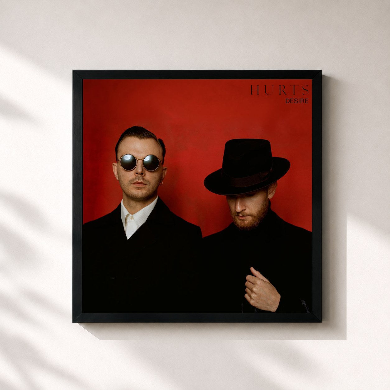 #noir Tableau carré de l'album Desire de Hurts, cadre noir 32x32 cm