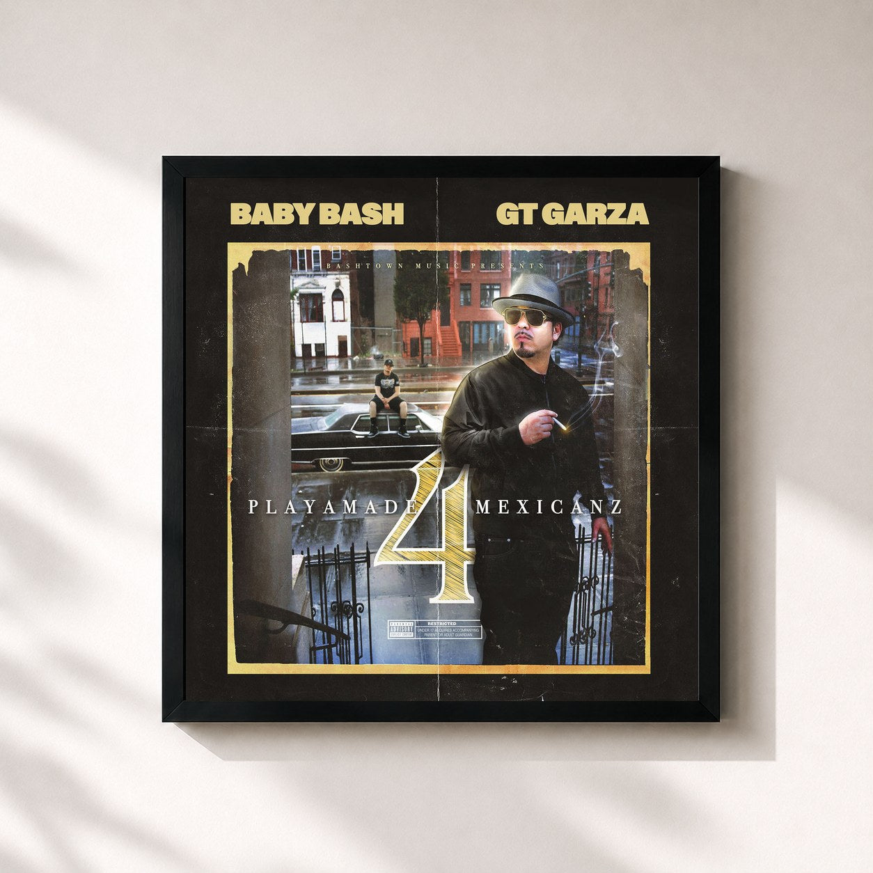 #noir Tableau carré de l'album Playamade Mexicanz 4 de Baby Bash, cadre noir 32x32 cm