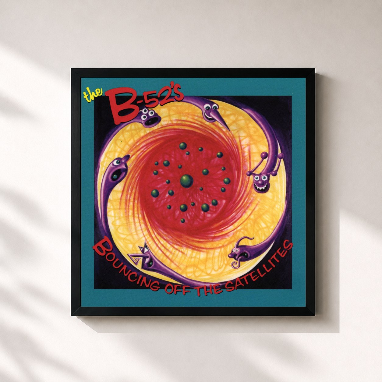 #noir Tableau carré de l'album Bouncing Off The Satellites de The B-52's, cadre noir 32x32 cm