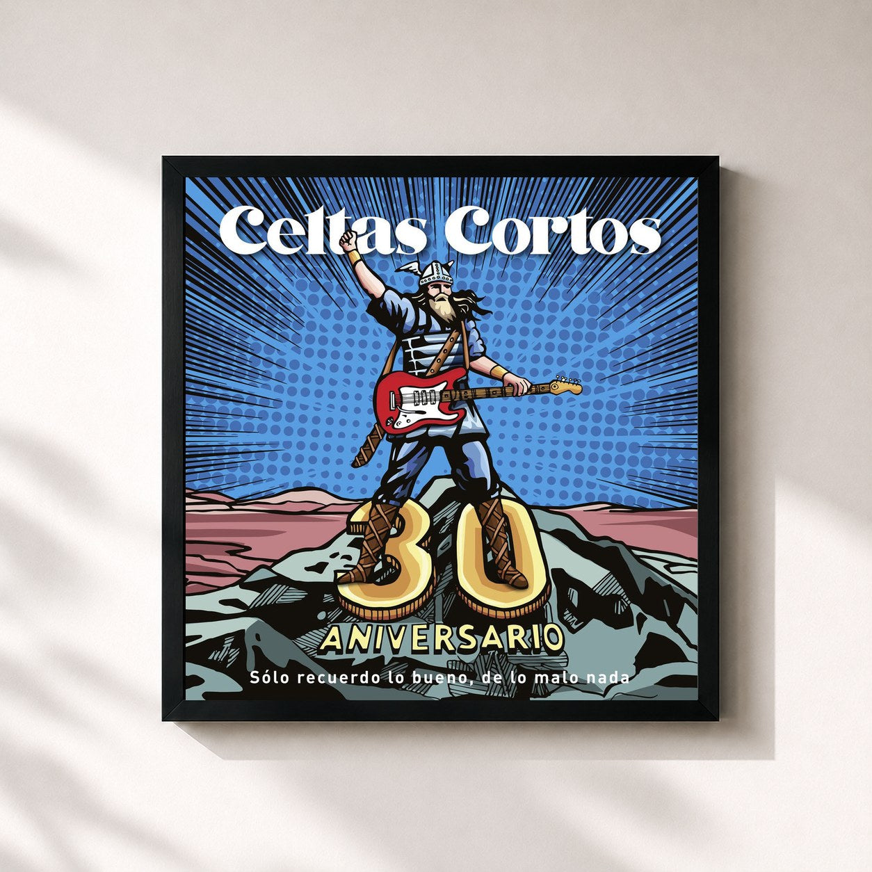 #noir Tableau carré de l'album 30 Aniversario (Sólo recuerdo lo bueno, de lo malo nada) de Celtas Cortos, cadre noir 32x32 cm