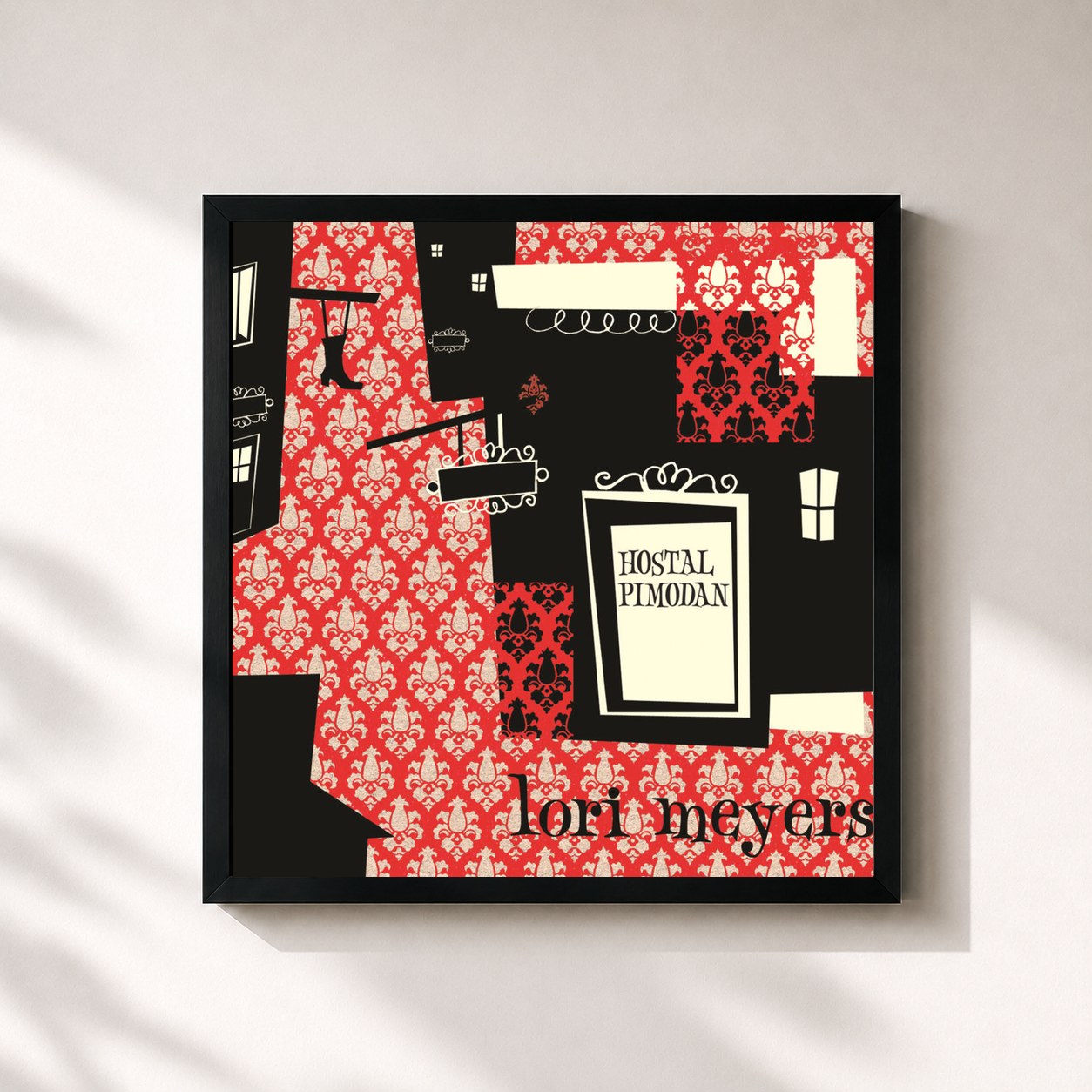 #noir Tableau carré de l'album Hostal Pimodan de Lori Meyers, cadre noir 32x32 cm