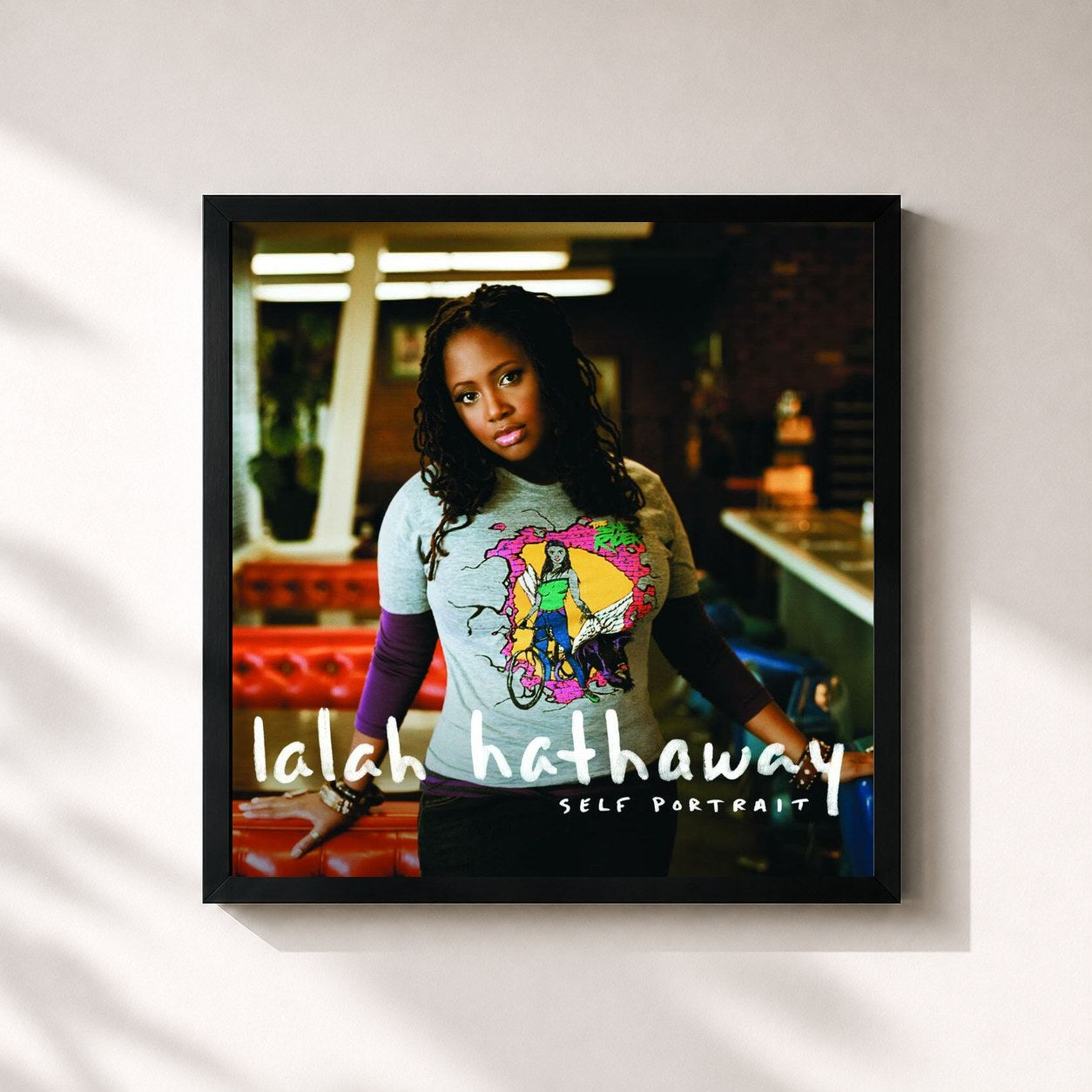 #noir Tableau carré de l'album Self Portrait de Lalah Hathaway, cadre noir 32x32 cm