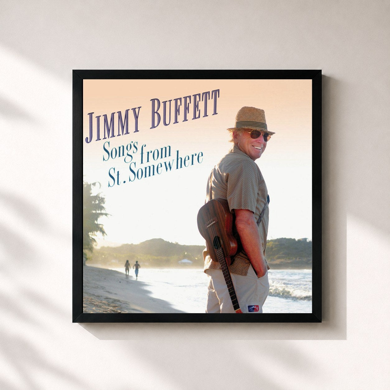 #noir Tableau carré de l'album Songs from St. Somewhere de Jimmy Buffett, cadre noir 32x32 cm