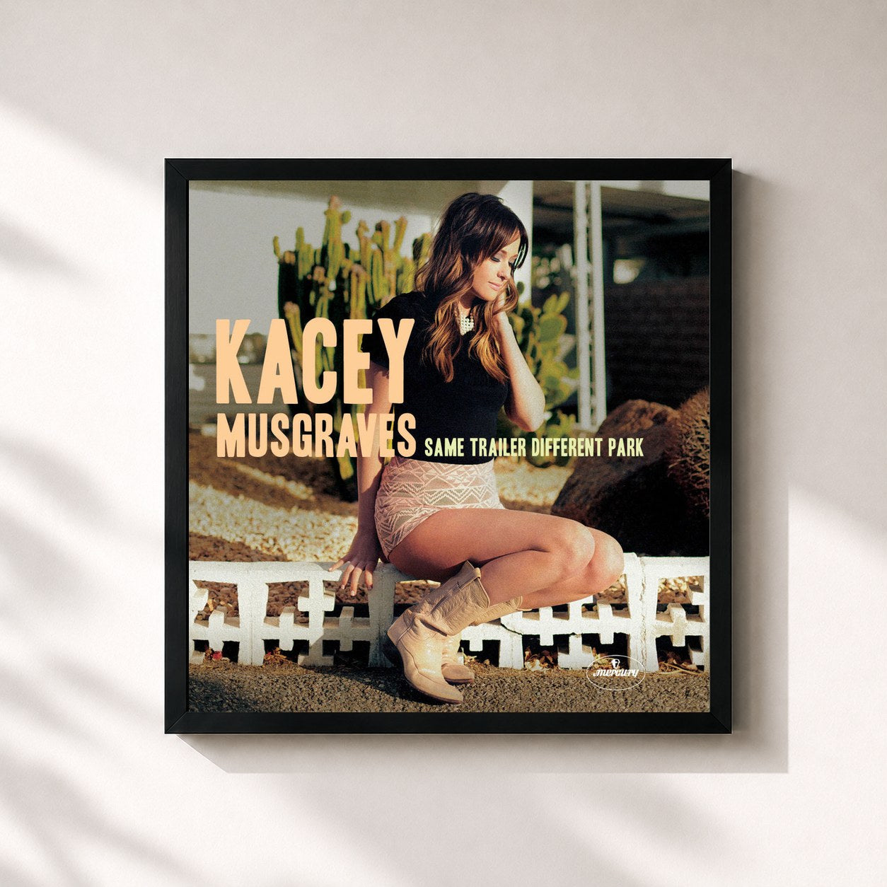 #noir Tableau carré de l'album Same Trailer Different Park de Kacey Musgraves, cadre noir 32x32 cm