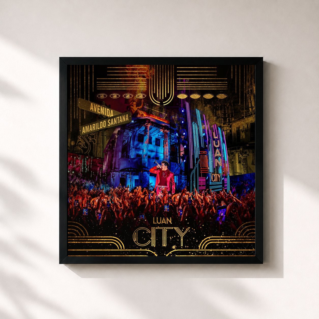 #noir Tableau carré de l'album LUAN CITY AVENIDA AMARILDO SANTANA de Luan Santana, cadre noir 32x32 cm