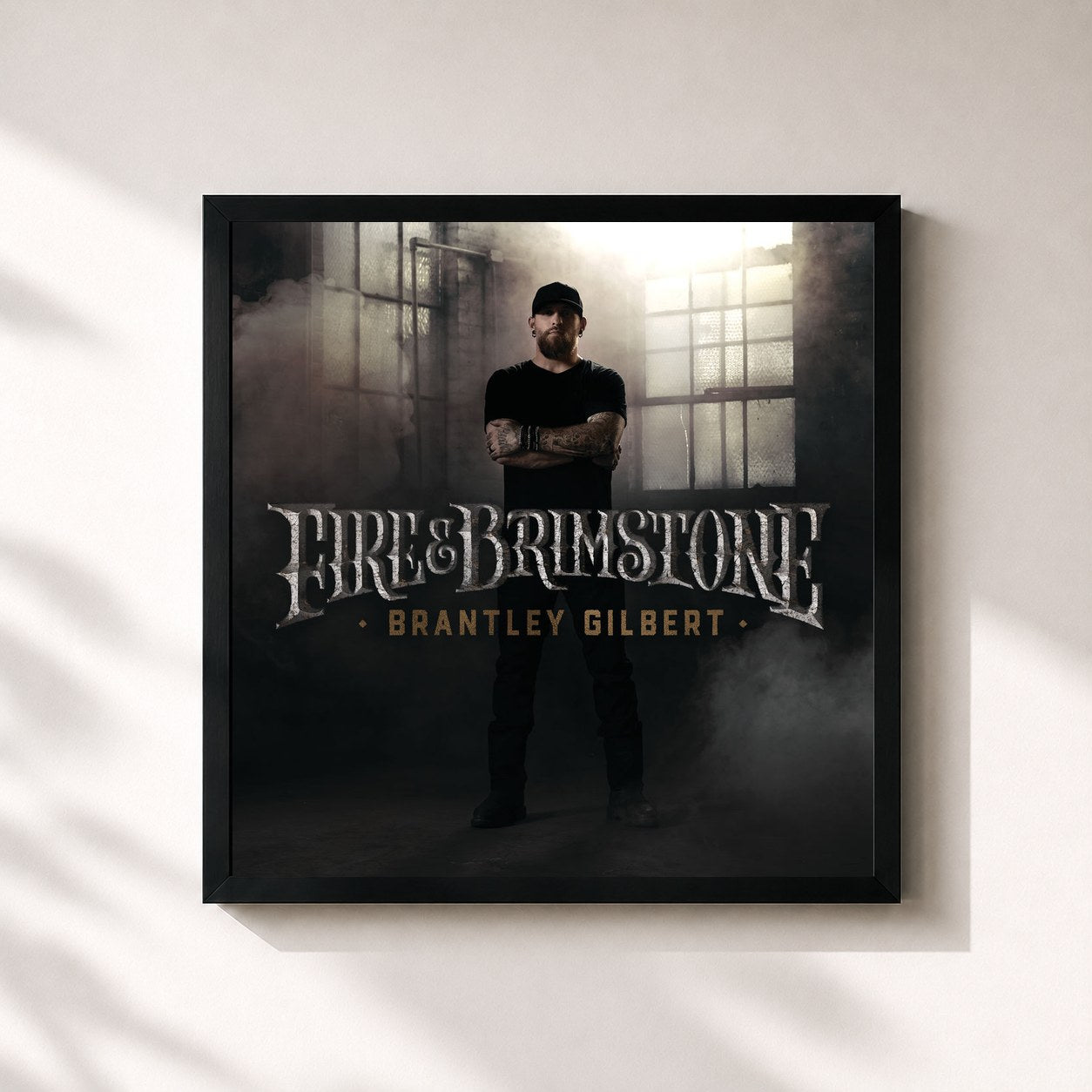 #noir Tableau carré de l'album Fire & Brimstone de Brantley Gilbert, cadre noir 32x32 cm