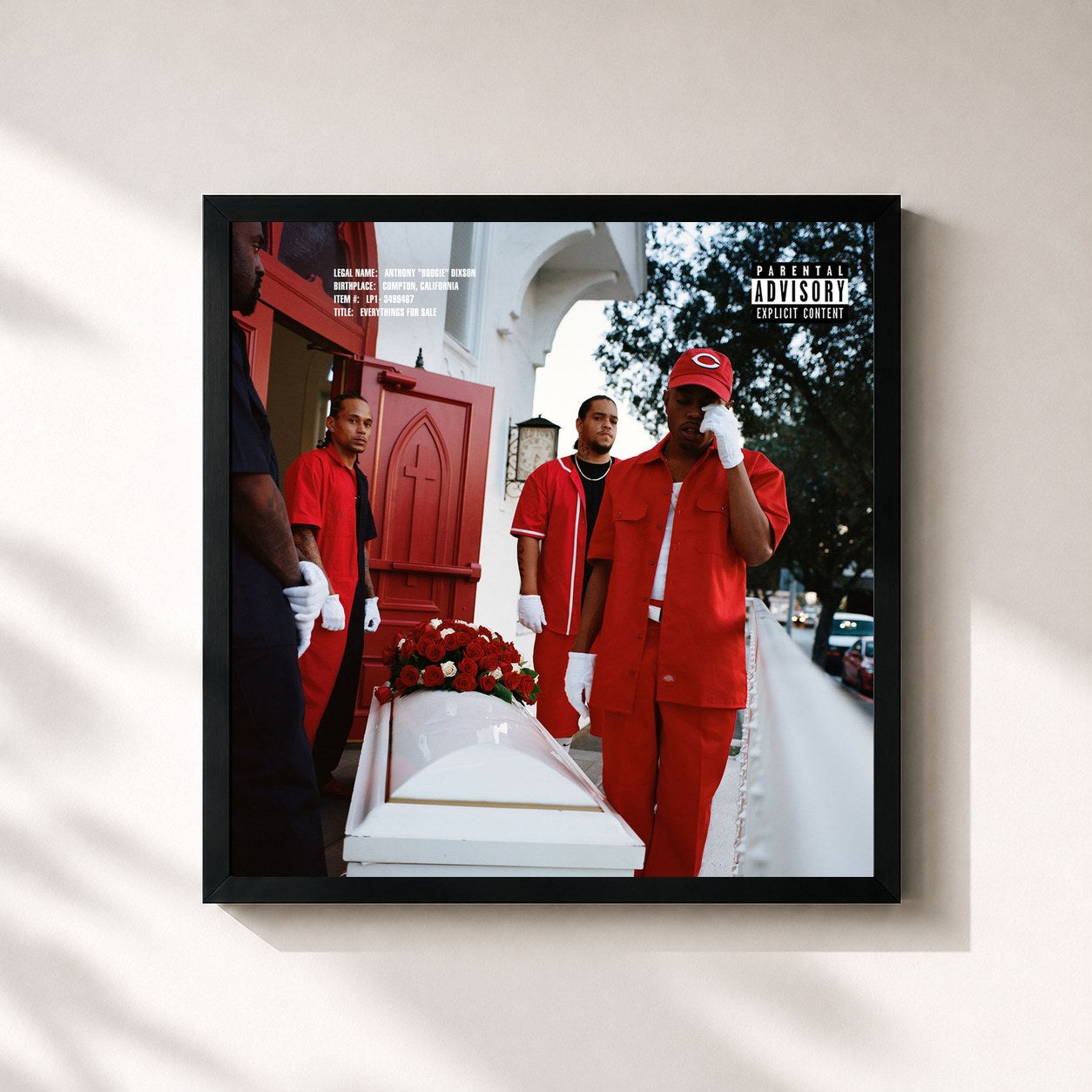 #noir Tableau carré de l'album Everythings For Sale de WESTSIDE BOOGIE, cadre noir 32x32 cm
