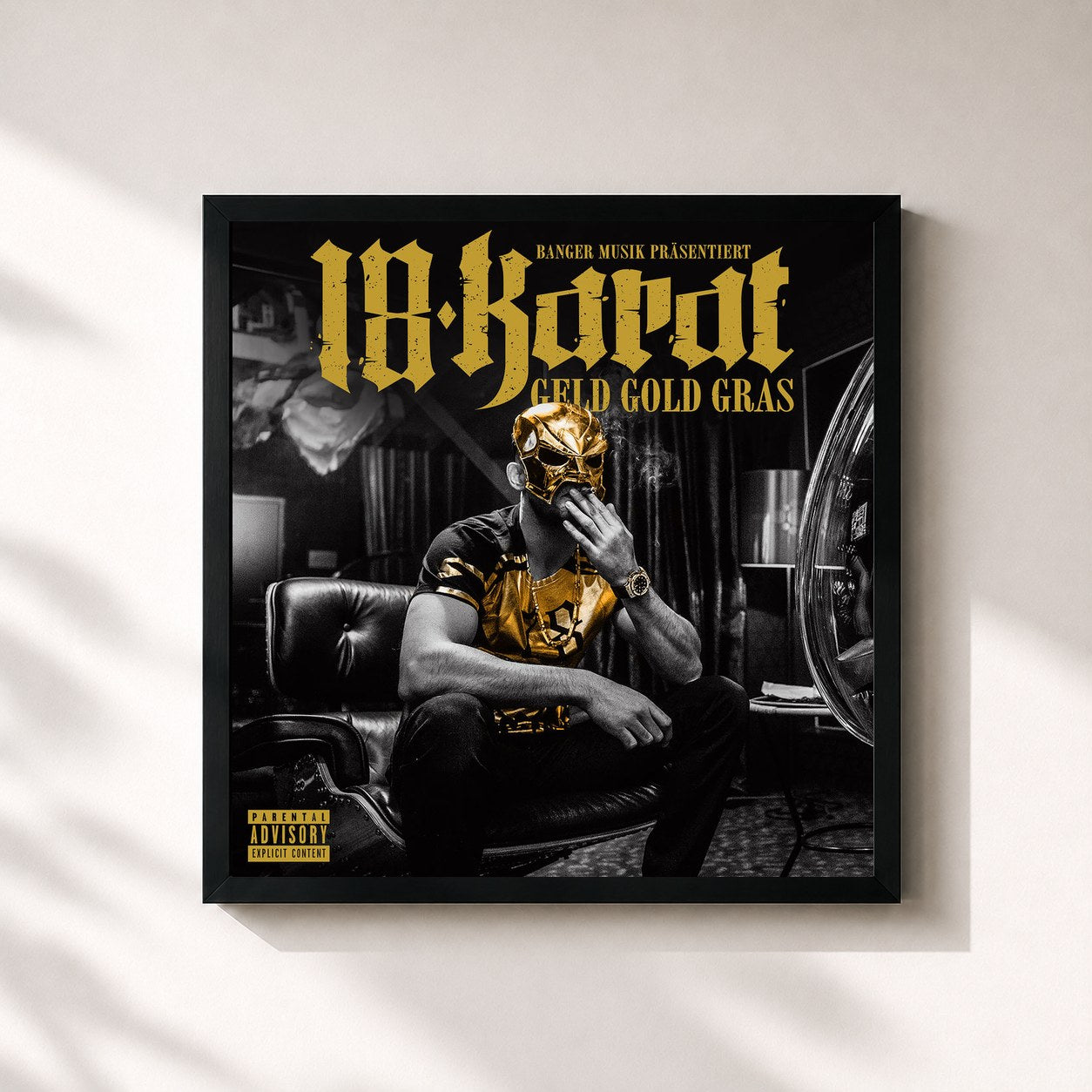 #noir Tableau carré de l'album Geld Gold Gras (Deluxe Edition) de 18 Karat, cadre noir 32x32 cm