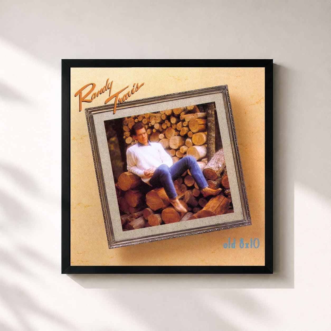 #noir Tableau carré de l'album Old 8 x 10 de Randy Travis, cadre noir 32x32 cm