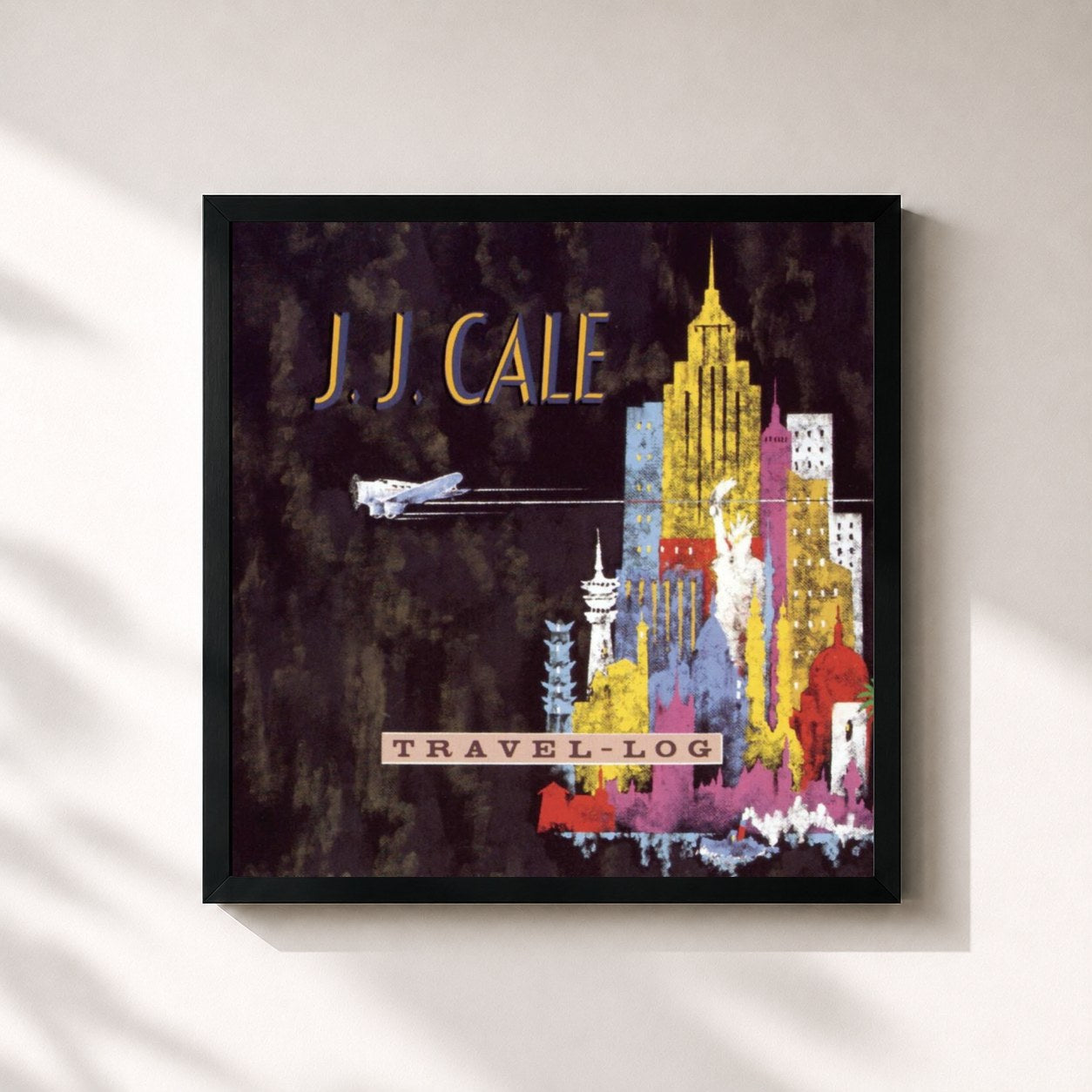 #noir Tableau carré de l'album Travel-Log de J.J. Cale, cadre noir 32x32 cm