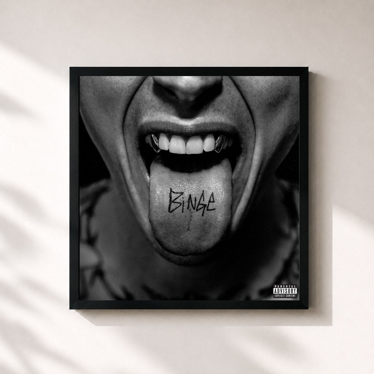 #noir Tableau carré de l'album BINGE de mgk, cadre noir 32x32 cm