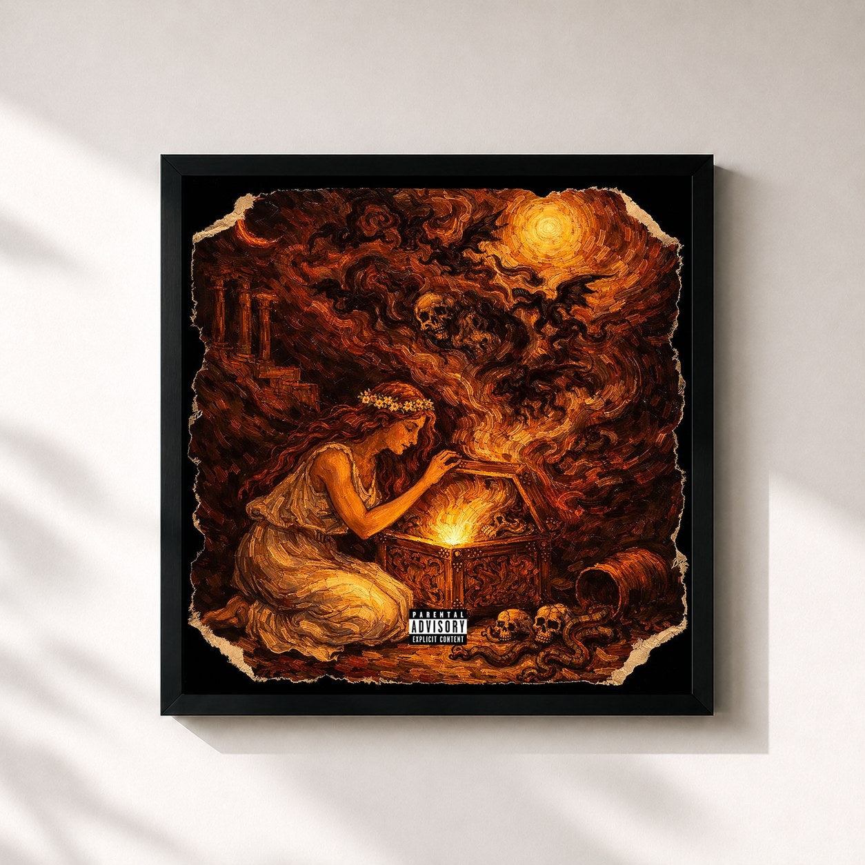 #noir Tableau carré de l'album EVIL WORLD de Enima, cadre noir 32x32 cm