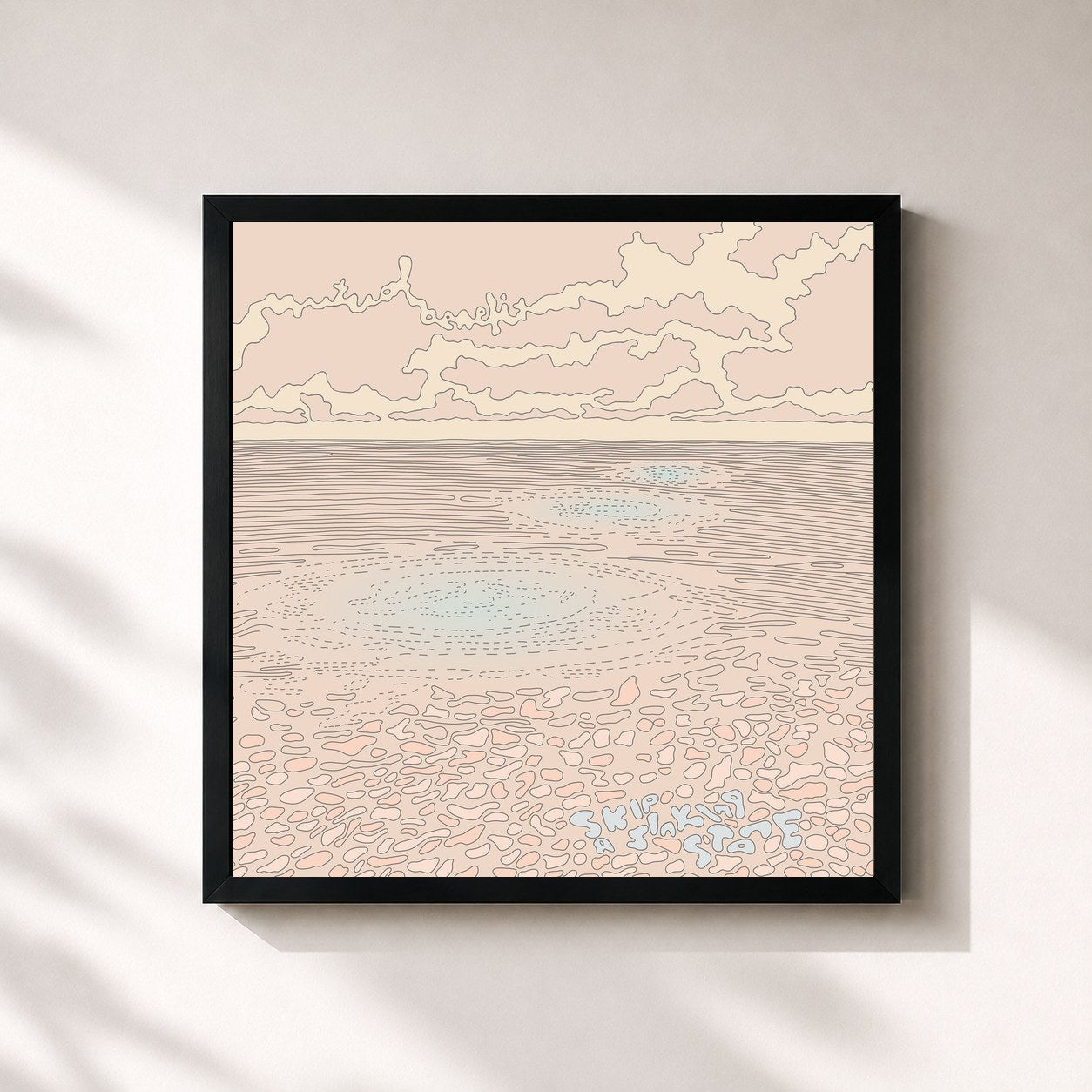 #noir Tableau carré de l'album Skip A Sinking Stone de Mutual Benefit, cadre noir 32x32 cm