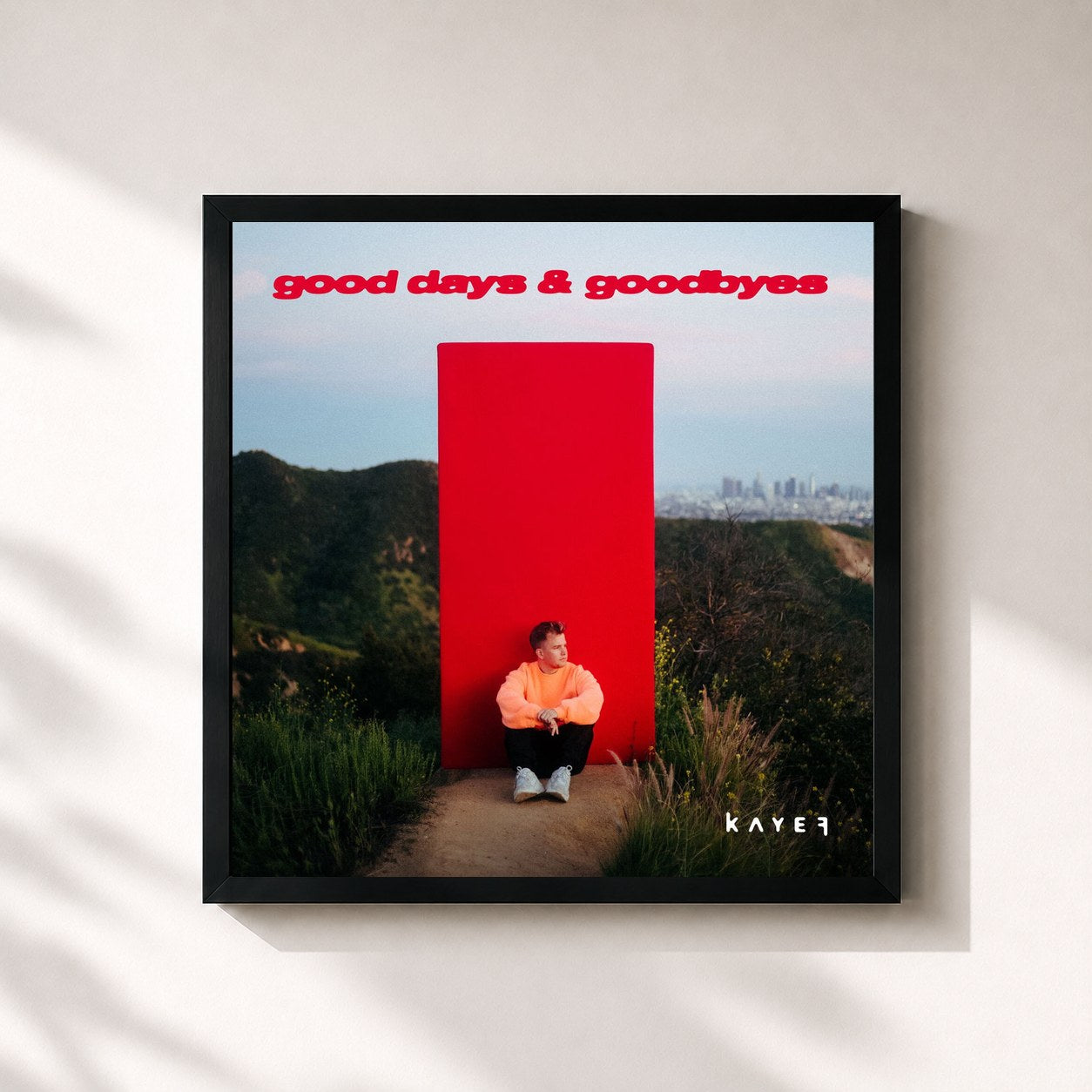 #noir Tableau carré de l'album GOOD DAYS & GOODBYES de KAYEF, cadre noir 32x32 cm